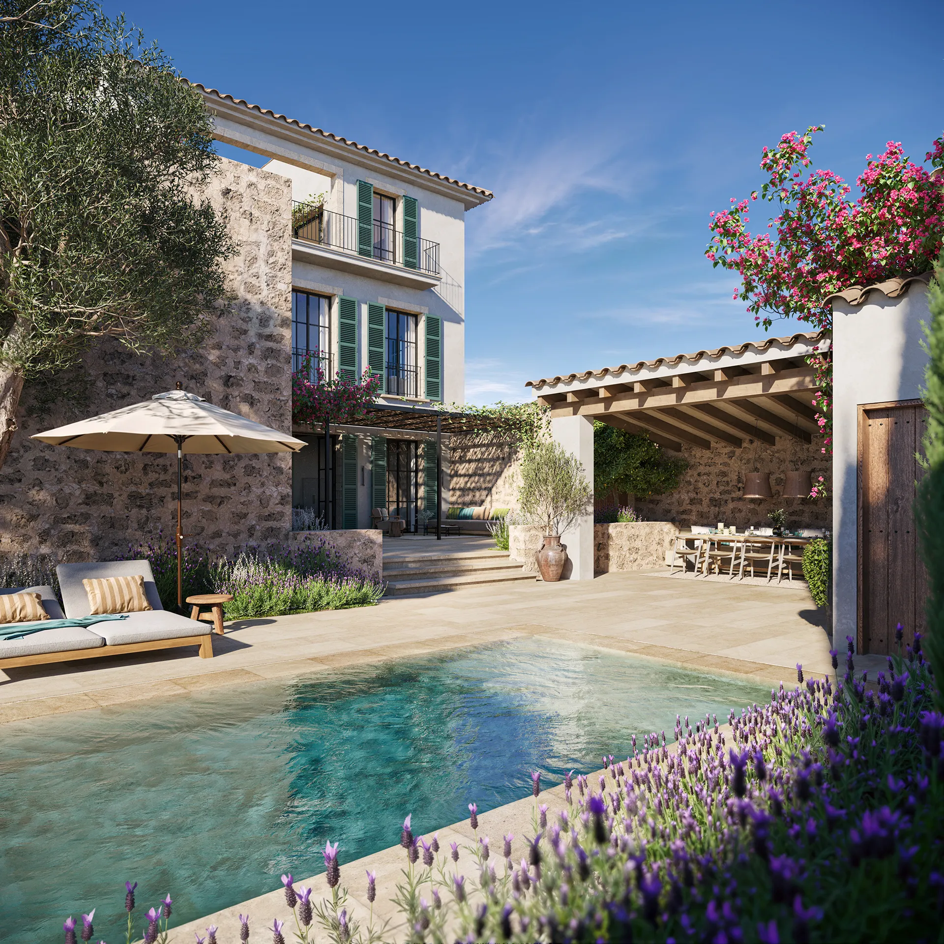 Townhouse Santanyi Mallorca Pool Architectural Visualisations