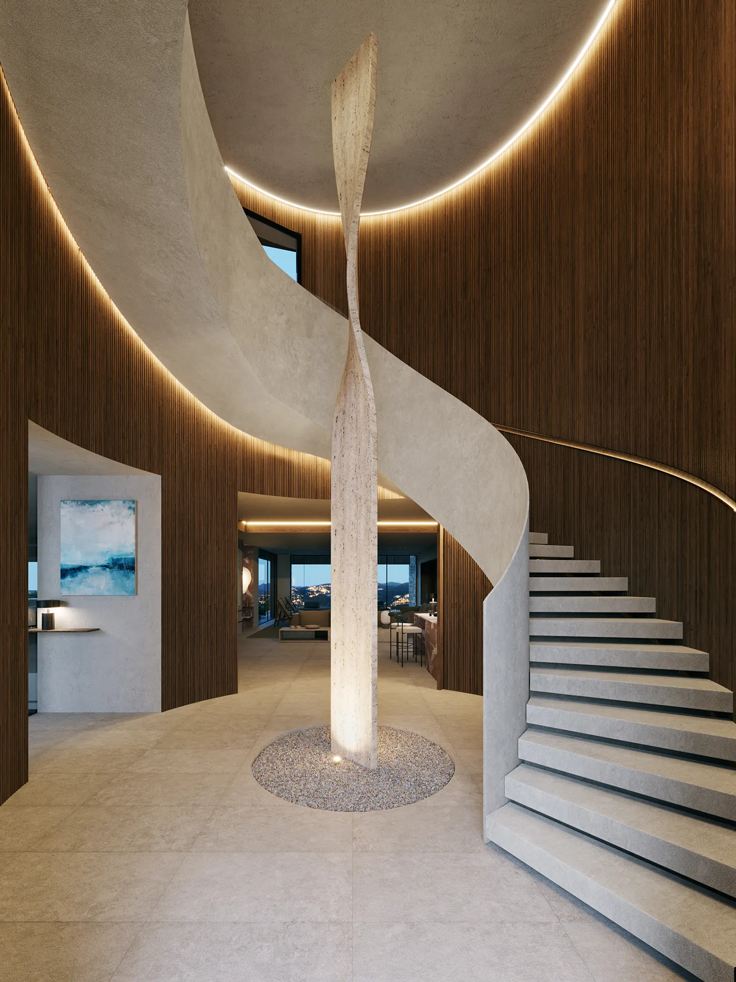 Villa Boat Inlet Andratx Mallorca escalera Arquitectura 3d