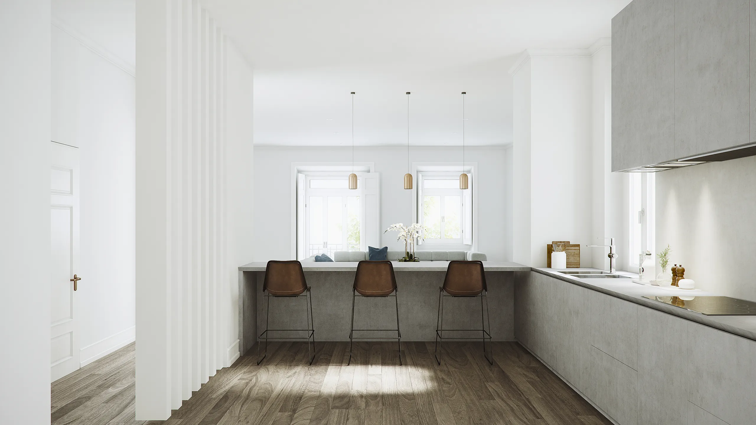 Conde Valbom viviendas Lisboa Portugal Comedor render fotorrealista