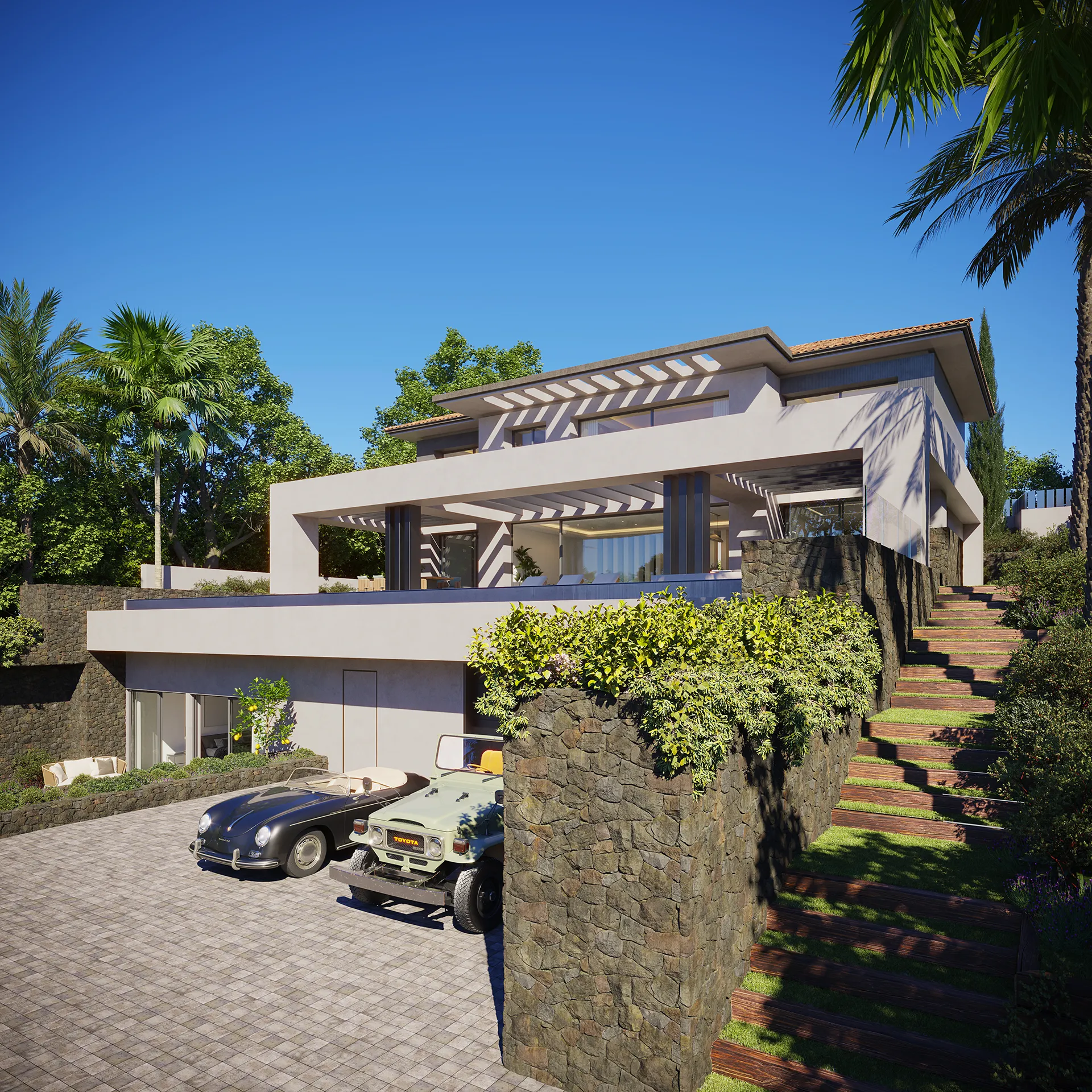 House Marbella Driveway Real Estate Visualisation
