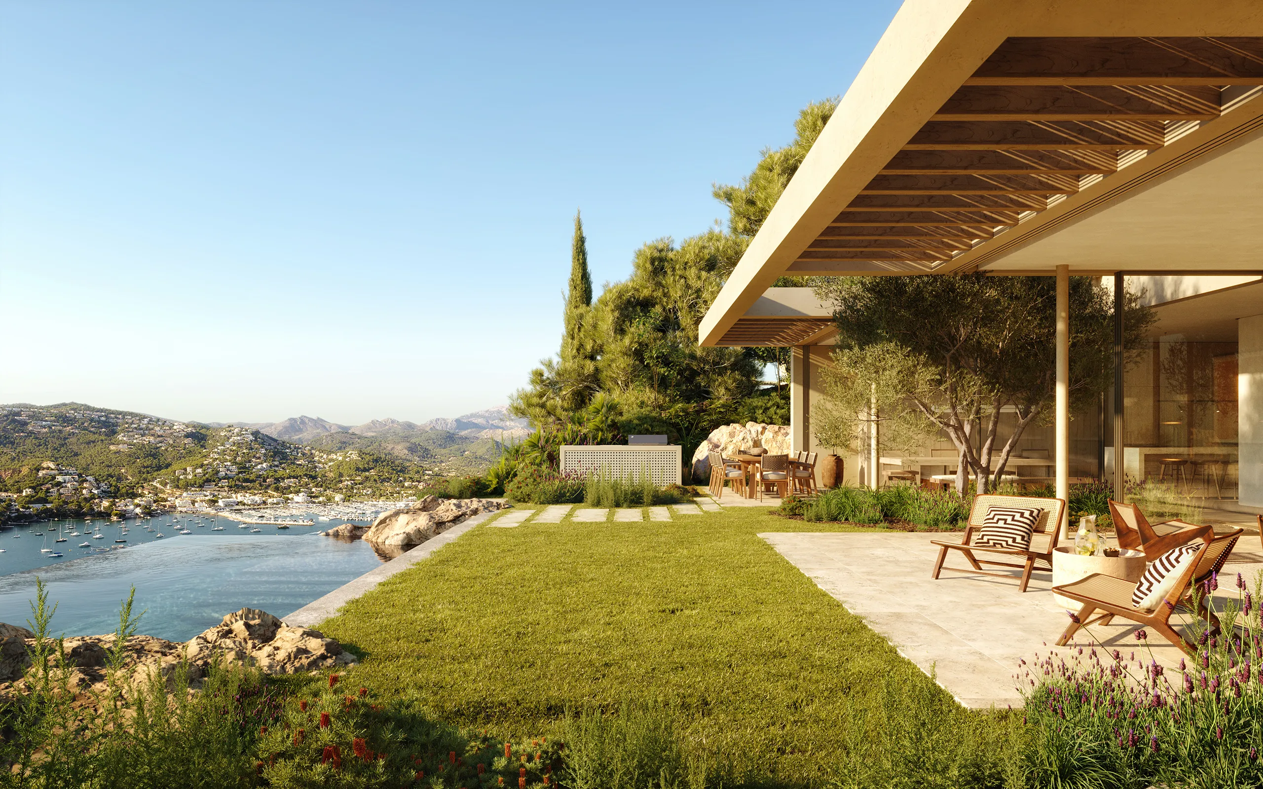 House Sunset Andratx Mallorca terrace Property Branding Rendering