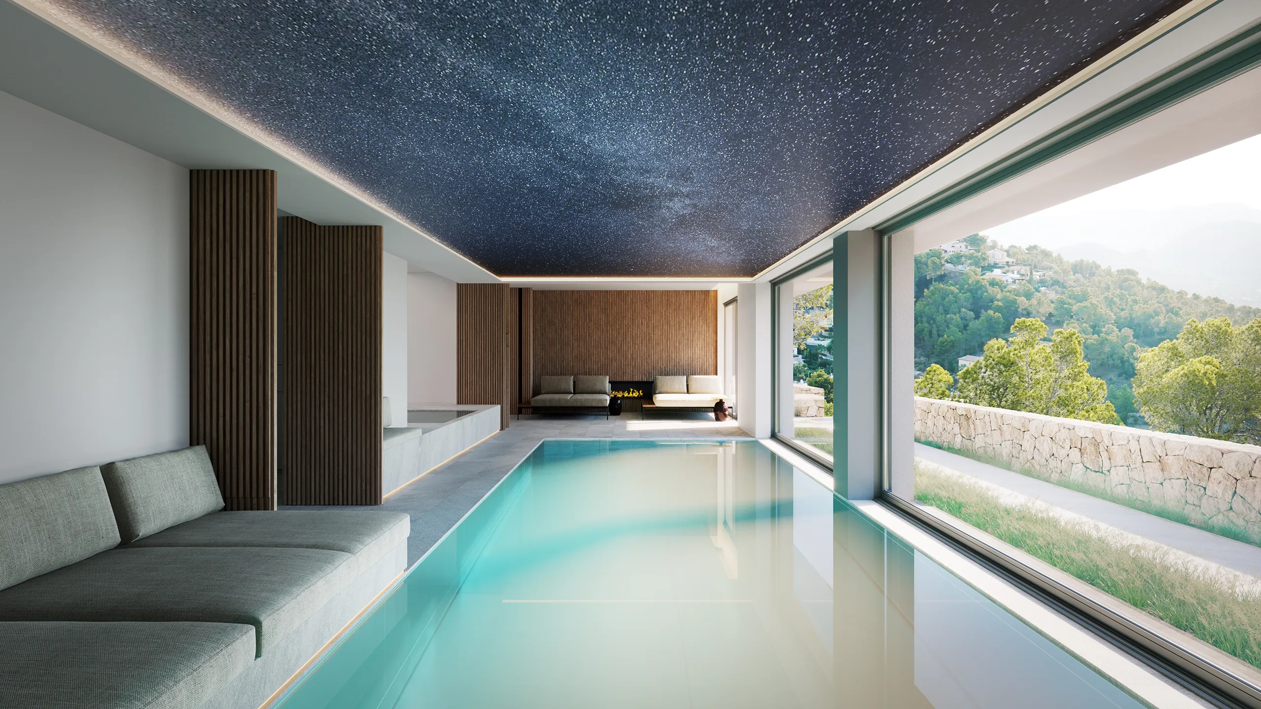Villa High End Andratx Mallorca Interior Pool photorealistic rendering