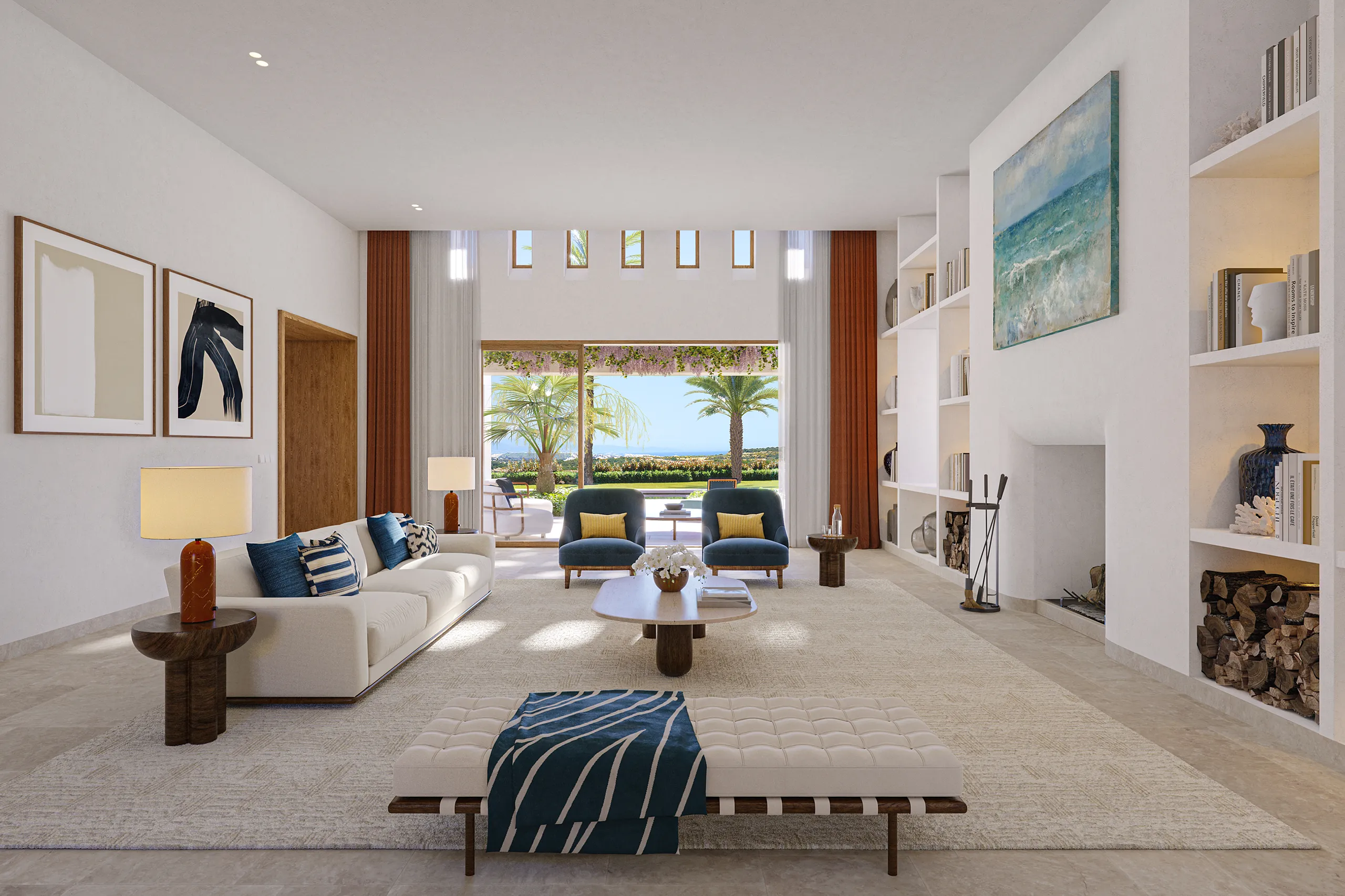 Villa Golf Finca Cortesin Marbella sala estar Renders arquitectura