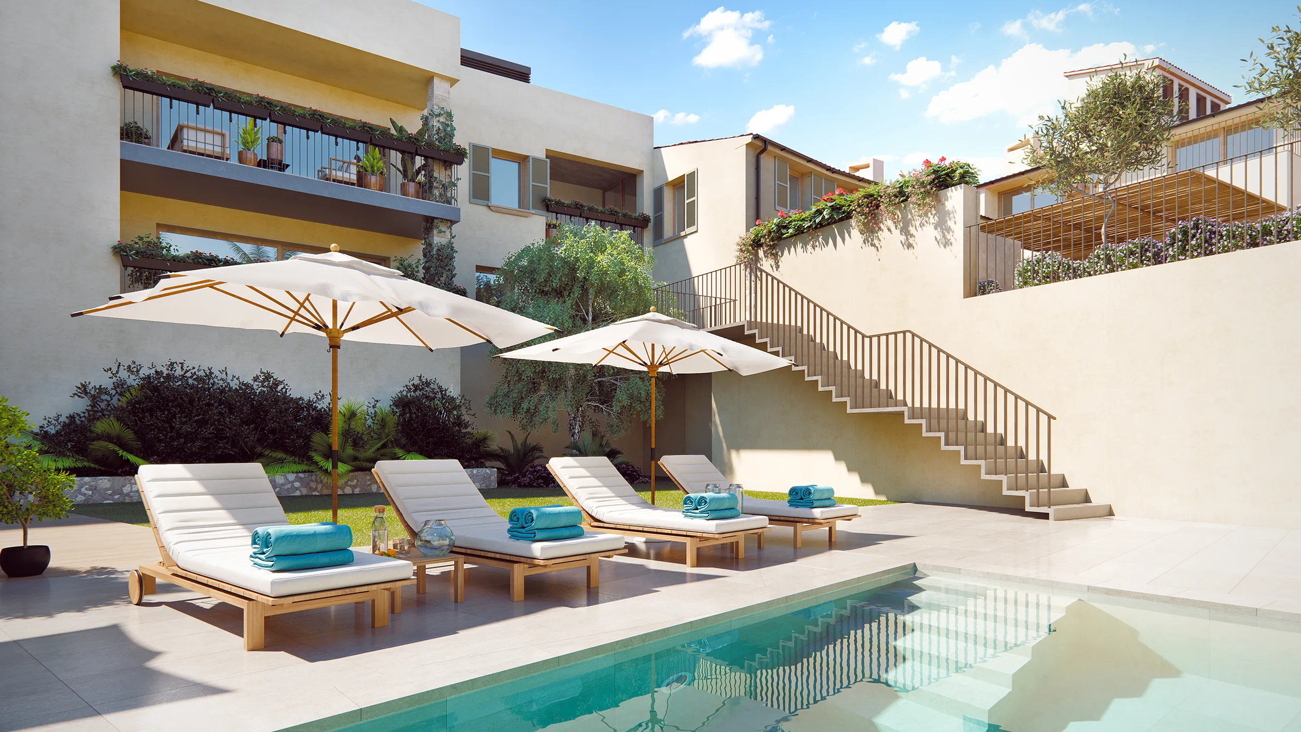 Apartments Sta Maria Mallorca Pool Photorealistics Renderings