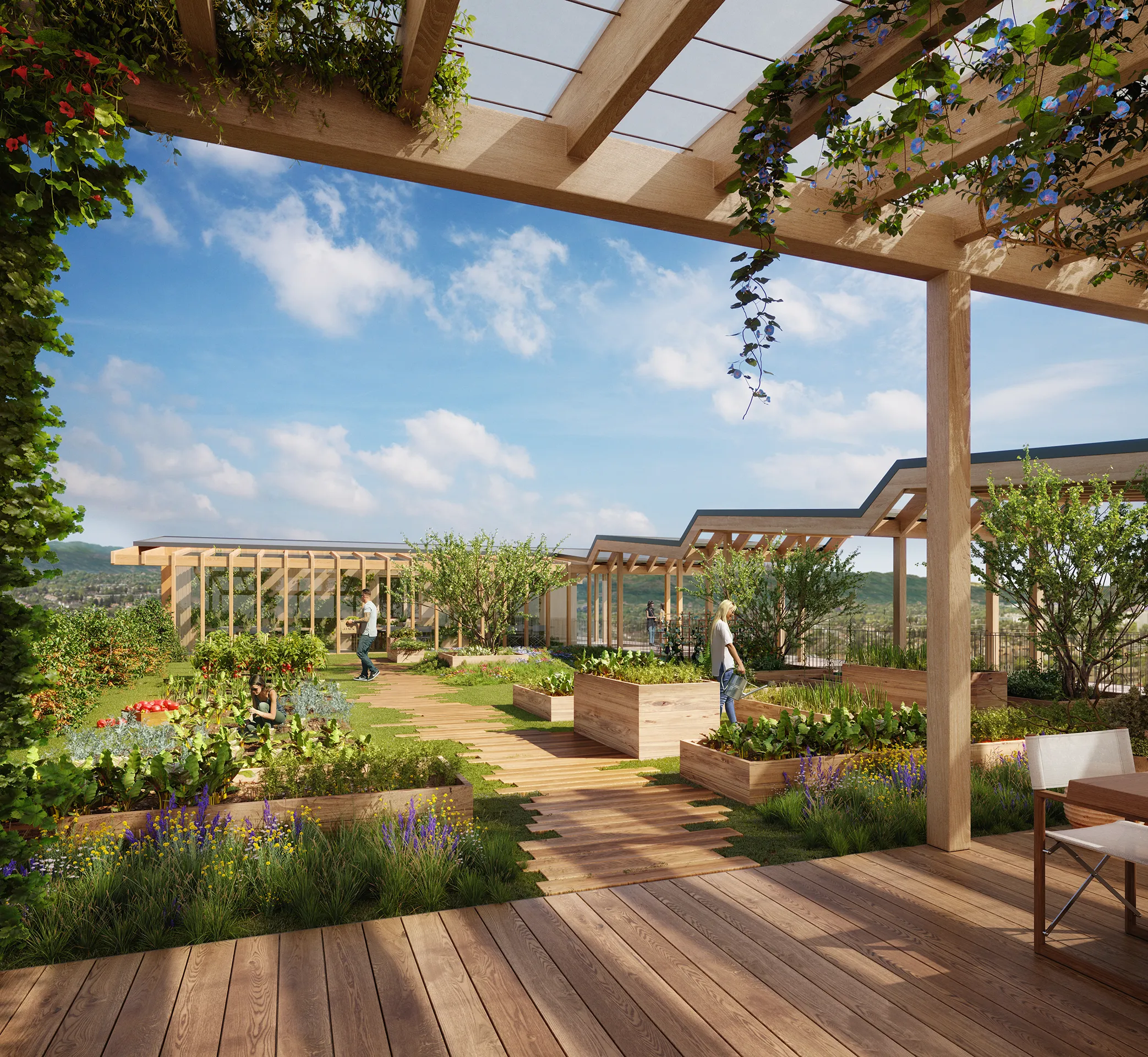 Le Rolliet Housing Switzerland terrace 3D Photorealism