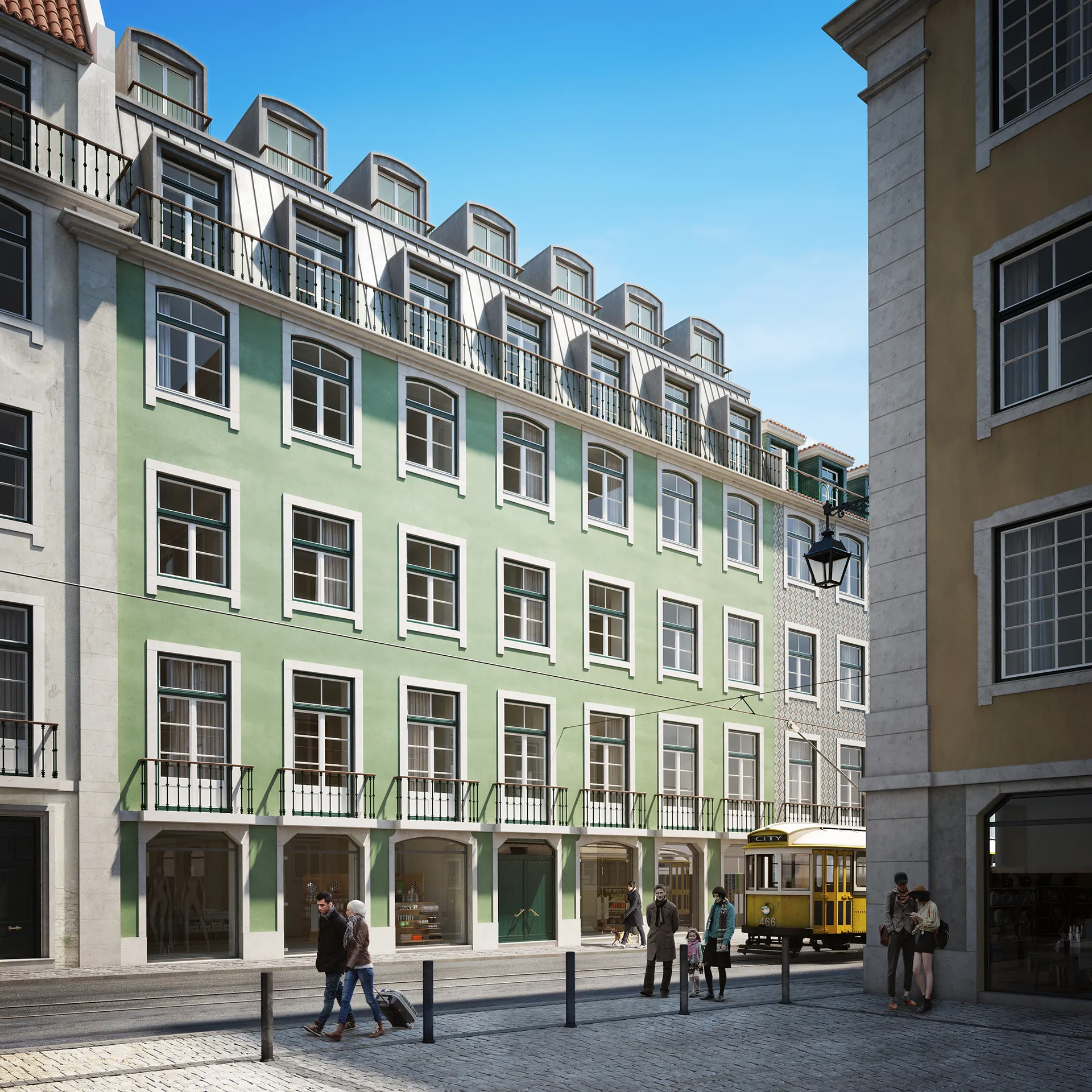 Dos Fanqueiros Residences Lisboa Portugal Fassade eye level photorealistic render