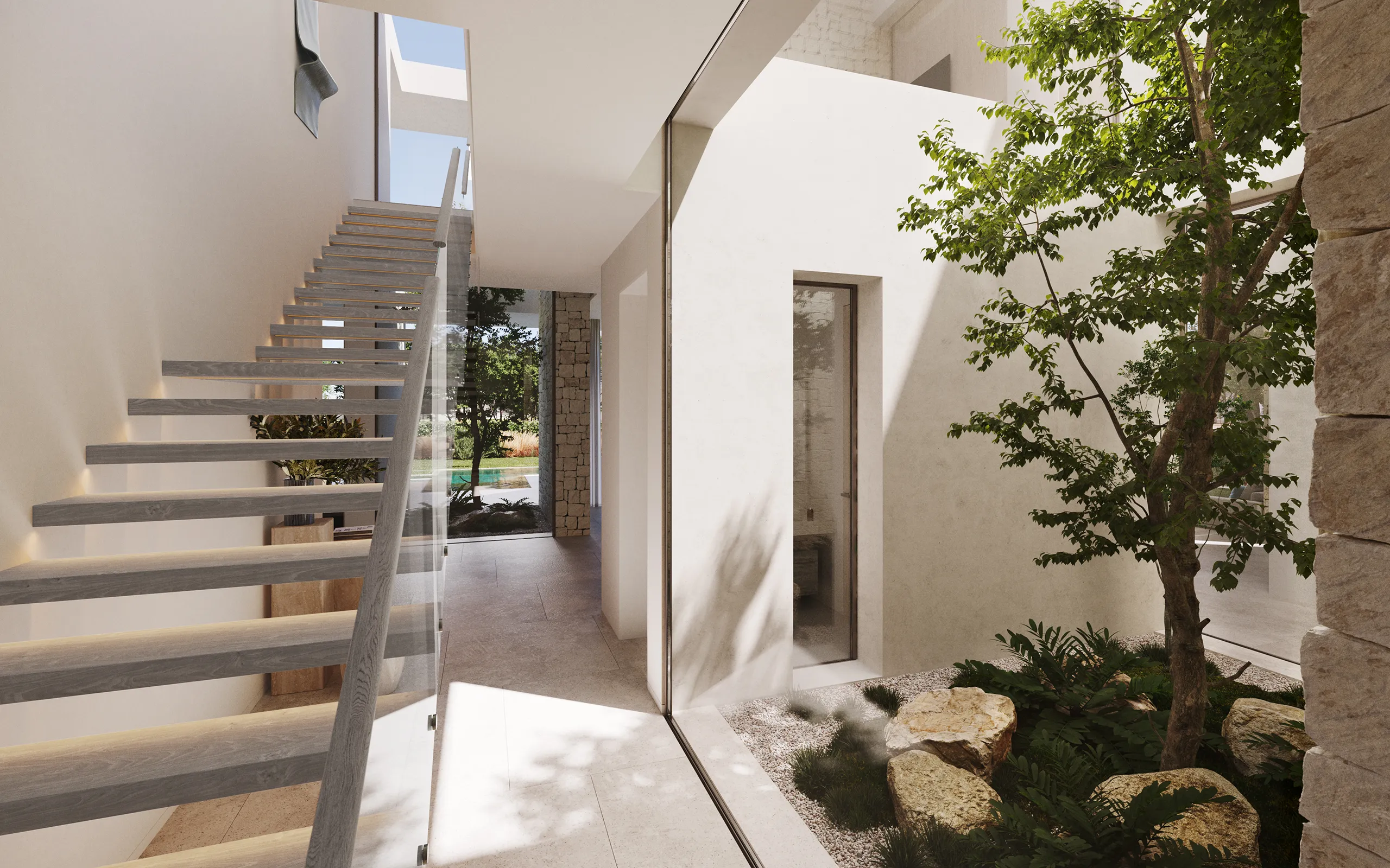 casa Dubai escalera Visualizacion fotorrealista