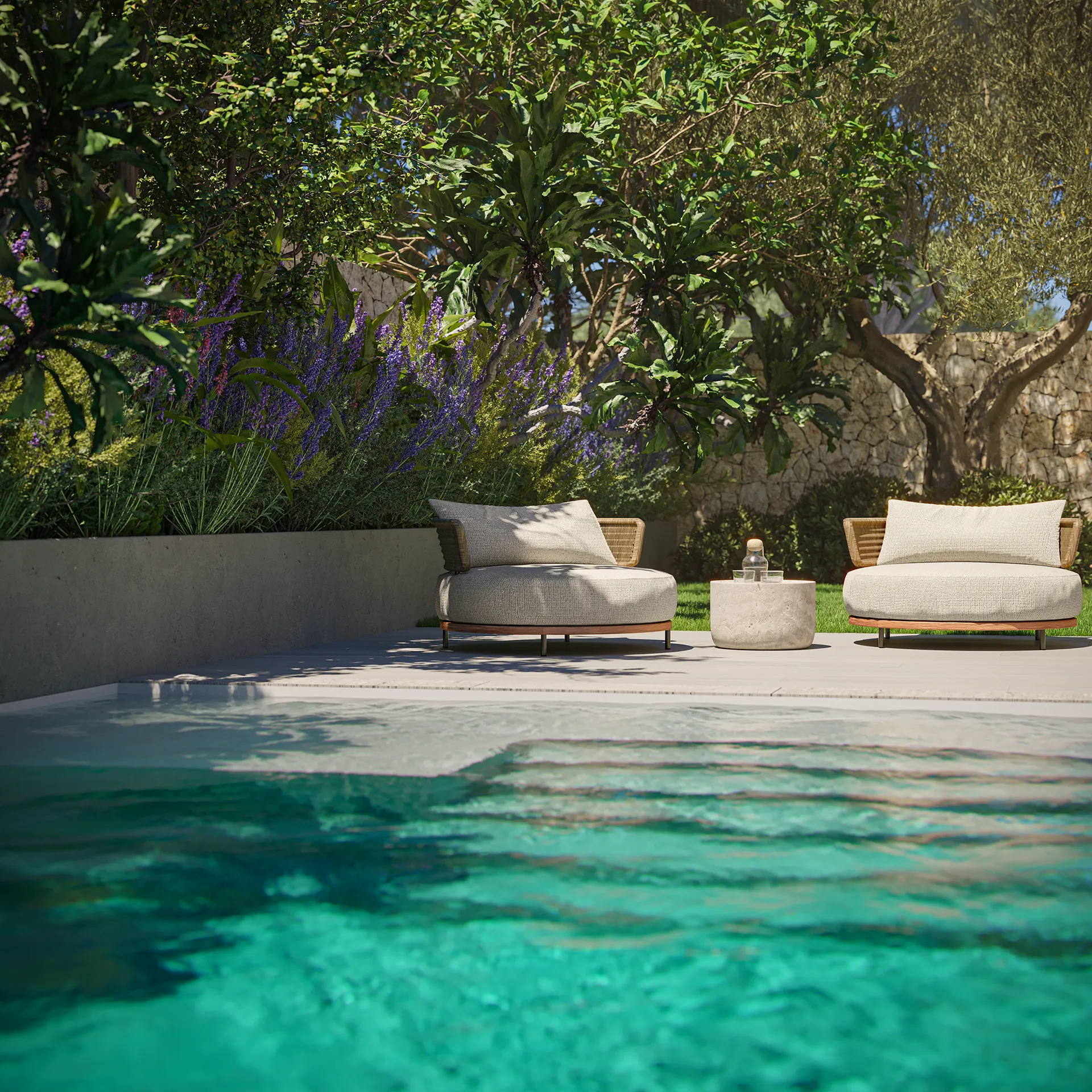Villa Santanyi Mallorca piscina Render arquitectura