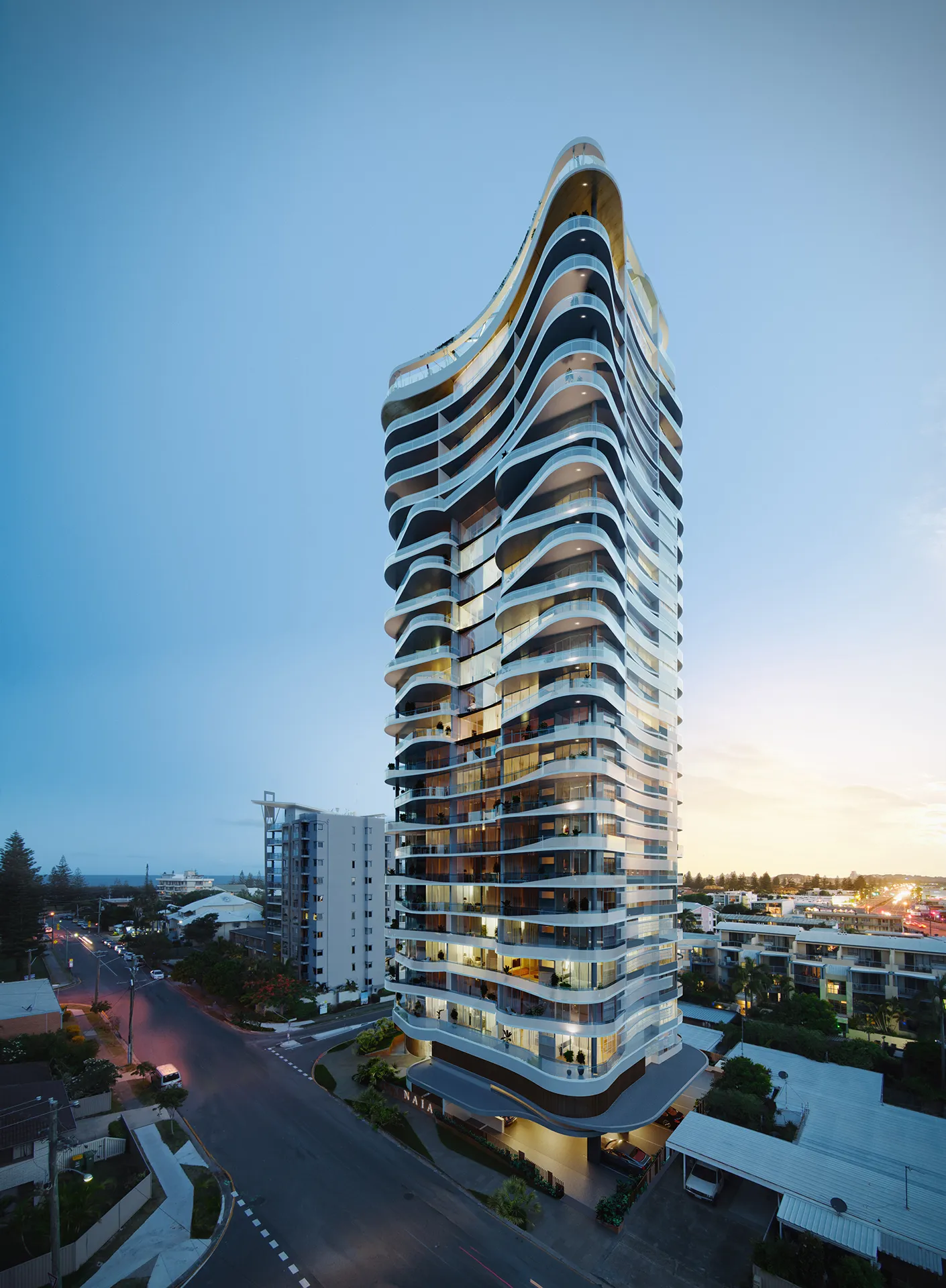 Mermaid Apartment Gold Coast Australia Fassade eye level Architectural Visualisations