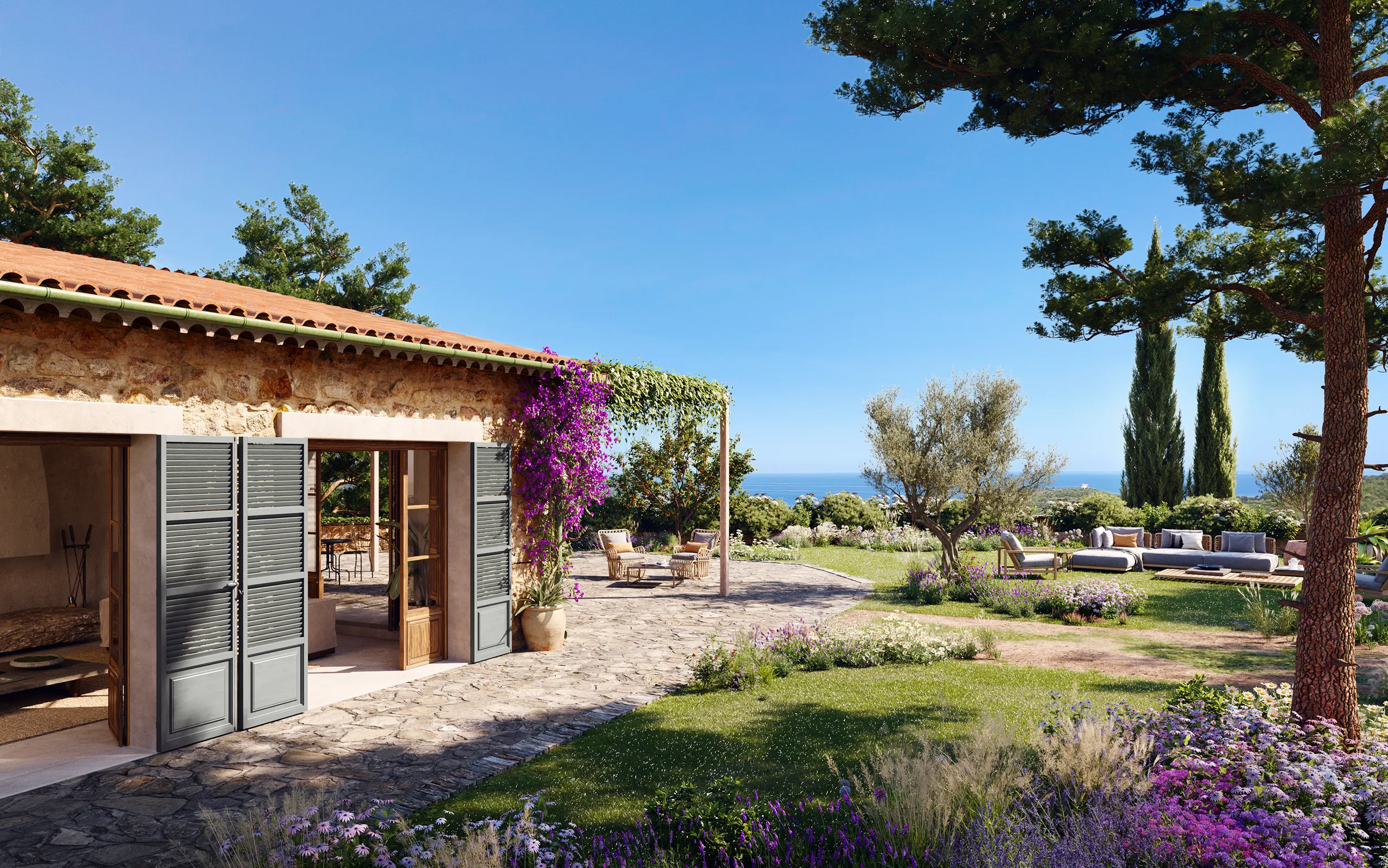 Villa Soller Mallorca Garden Property Branding Cgi
