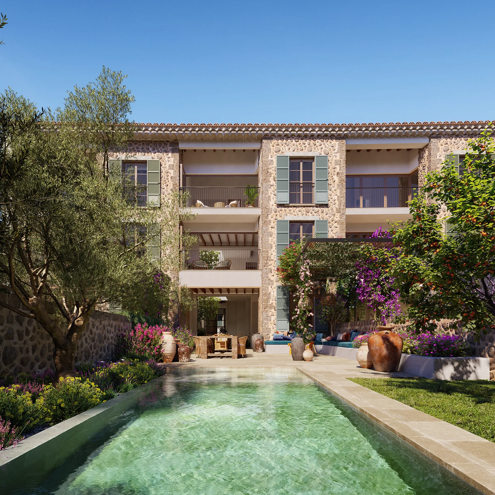 House Soller Mallorca Pool Architectural Visualization