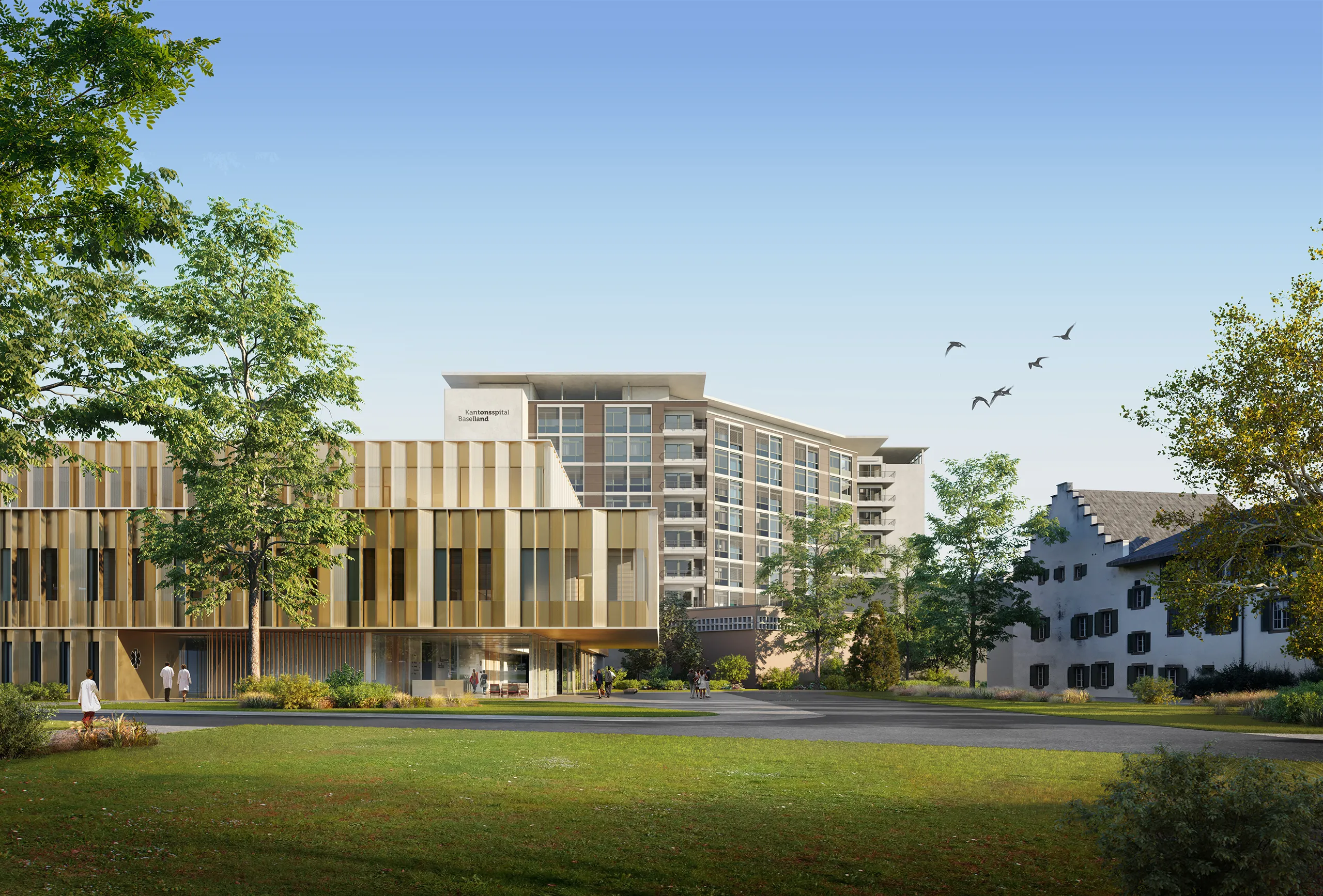 Kantonsspital Hospital Luzerna Switzerland Fassade eye level Renderings of Architecture
