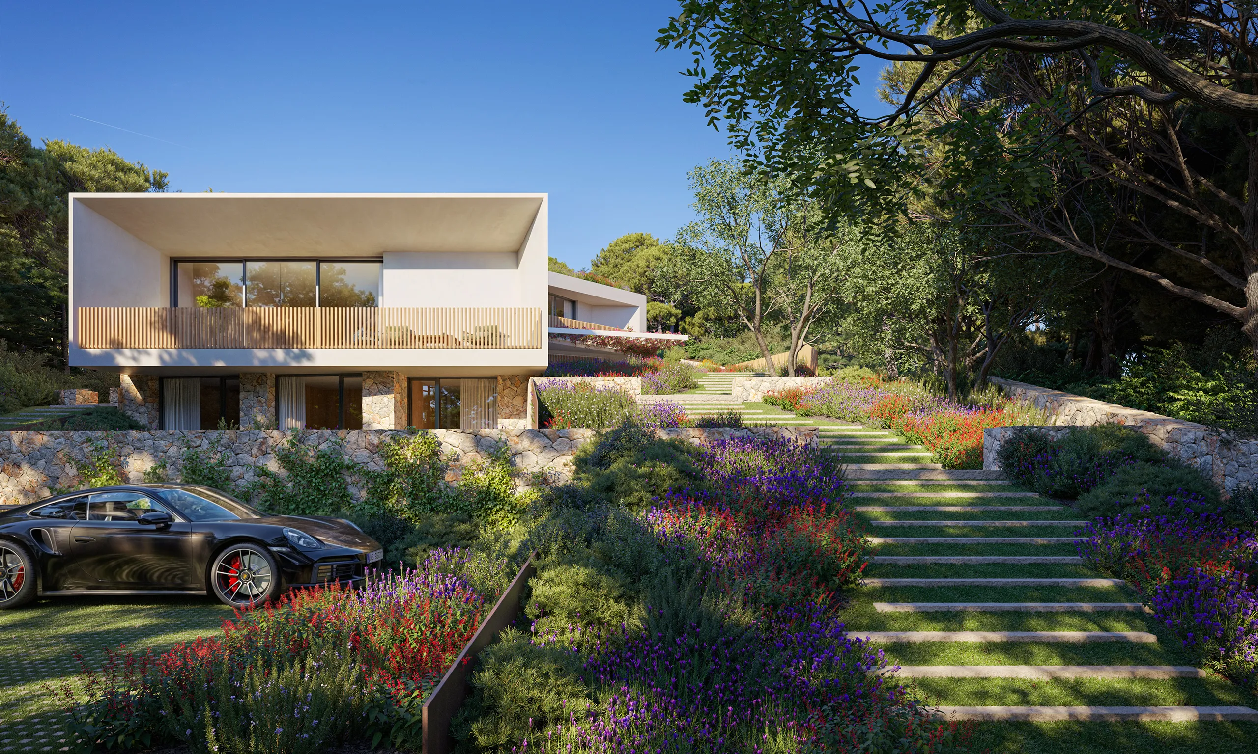 Villa Cap Martinet Ibiza Fassade eye level architectural renders