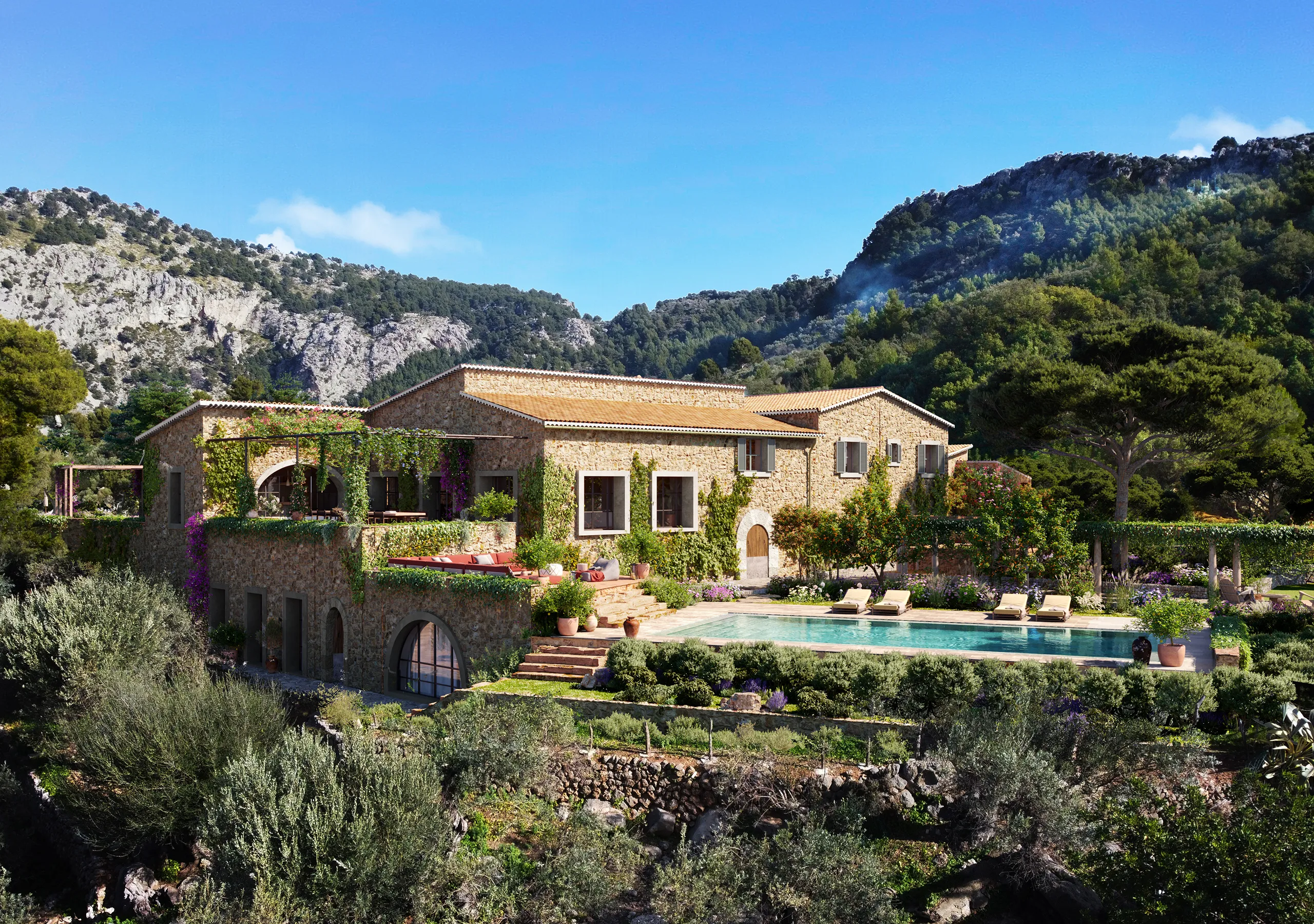 Villa Soller Mallorca Fassade eye level Property Branding Renders