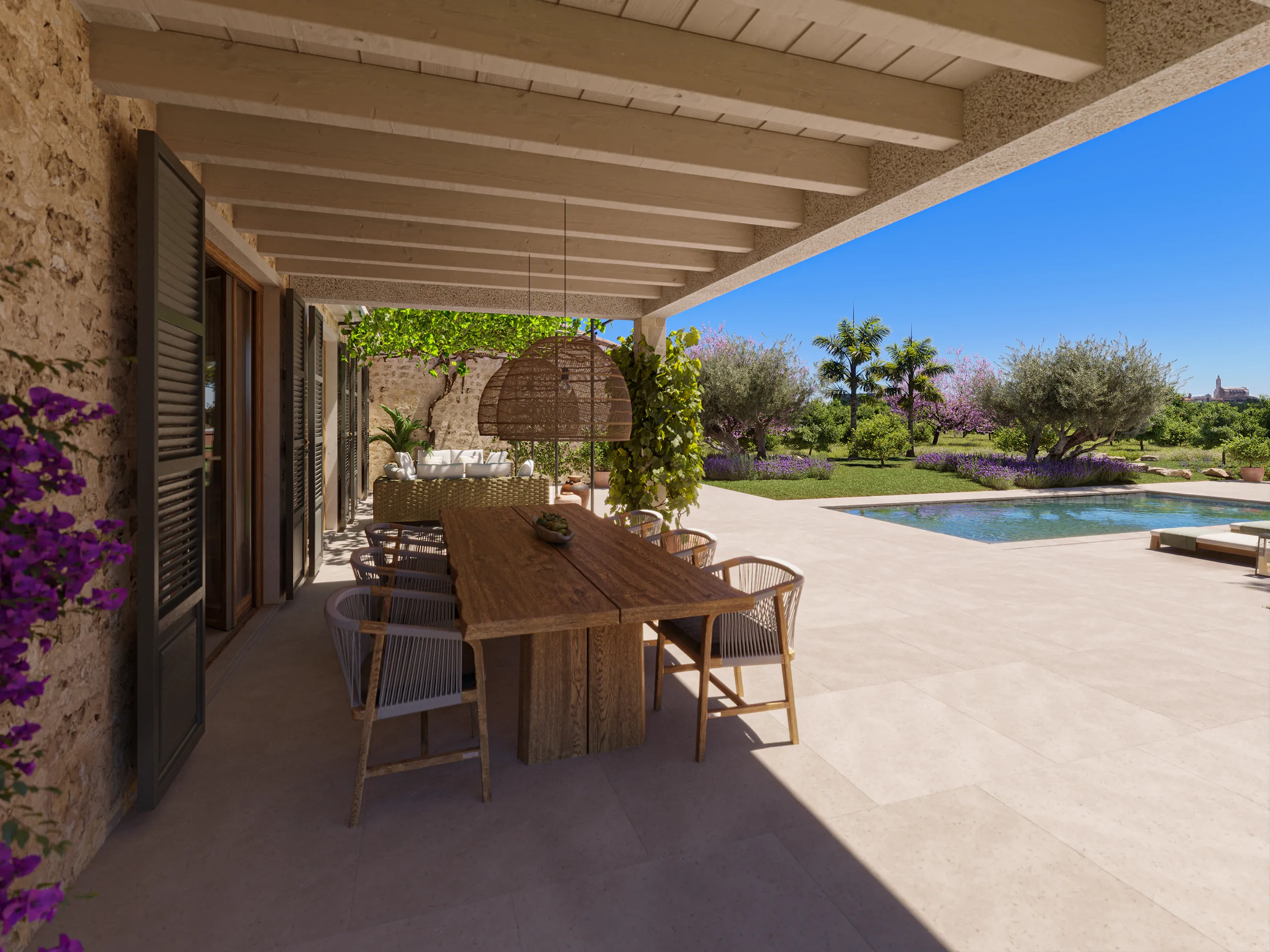 Estate Santanyi Mallorca Patio Hyperrealistic Virtual Tour