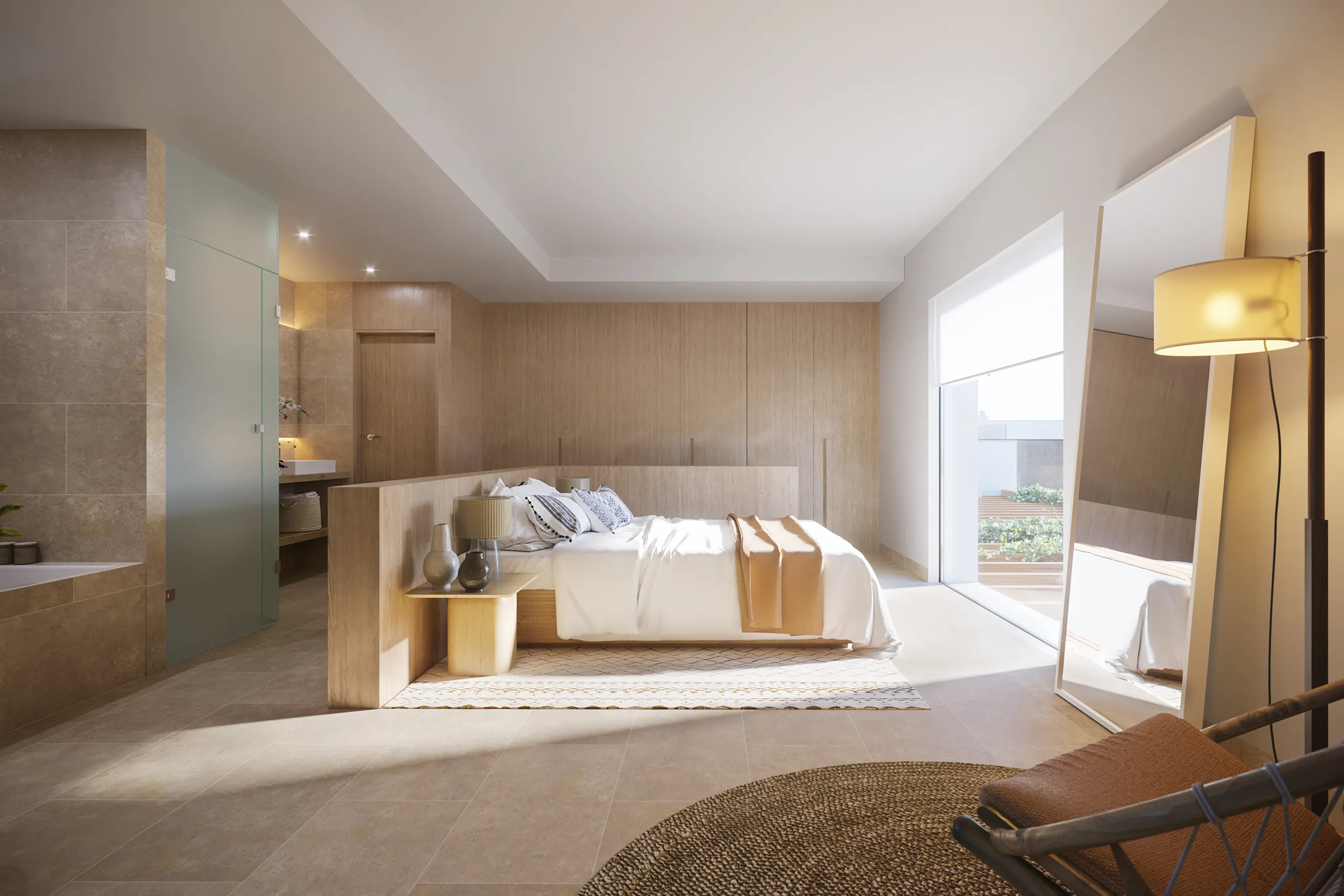 Villa Cala Comte Ibiza Dormitorio 3d fotorrealista