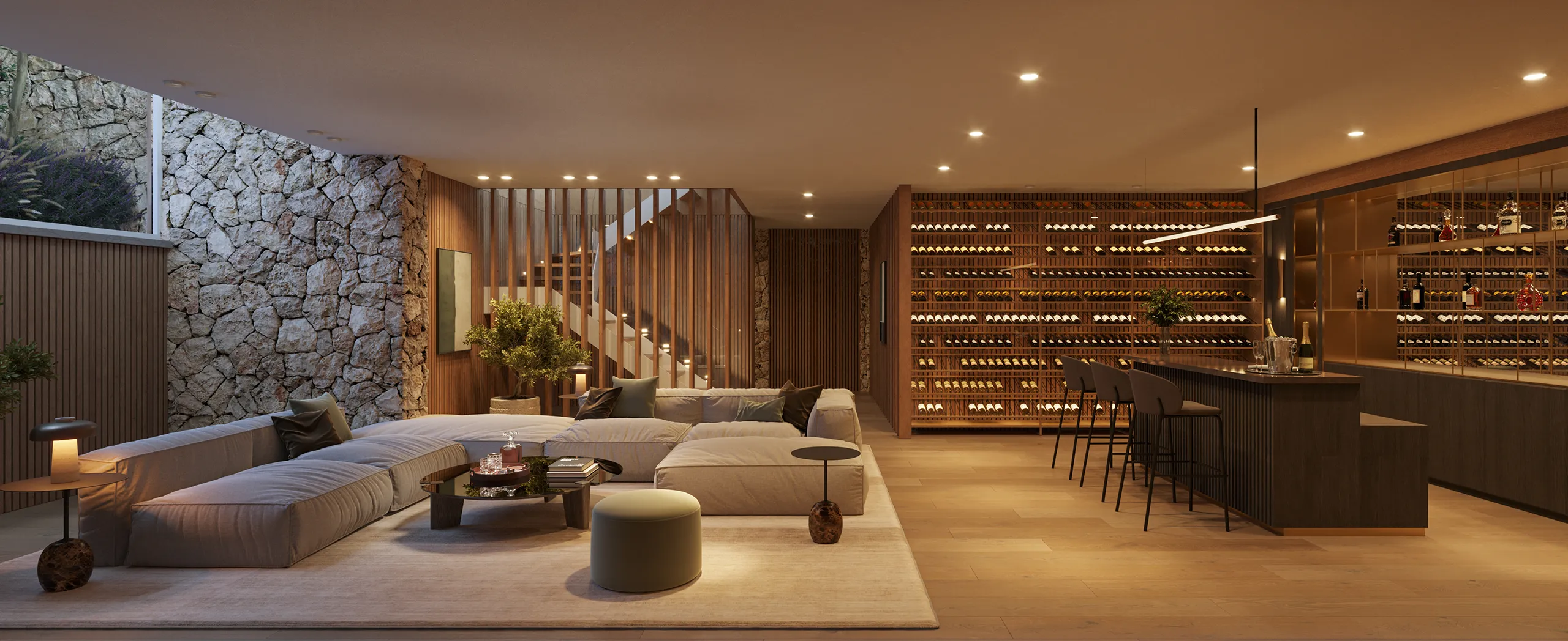 Casa Sitges Barcelona bodega Render fotorrealista
