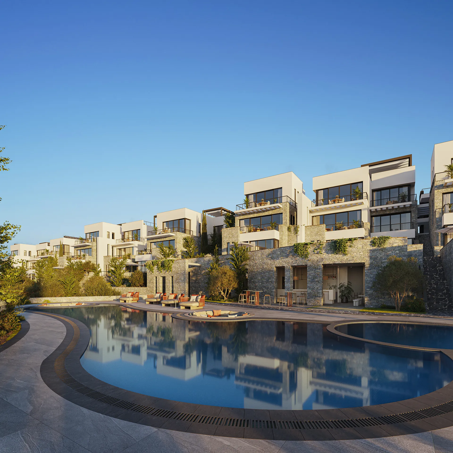 Terra Hill Alsancak Cyprus piscina Render arquitectura