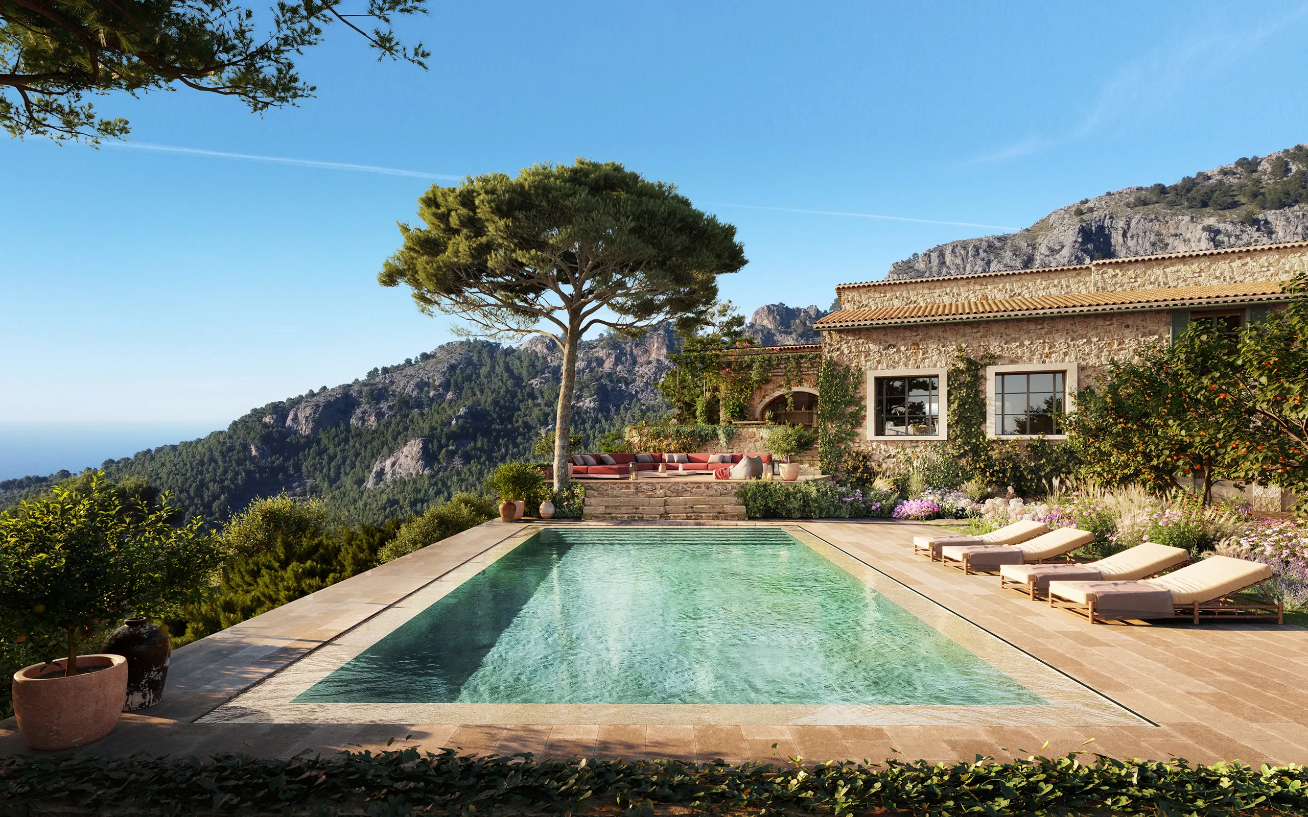 Villa Soller Mallorca Pool Property Branding Visualization