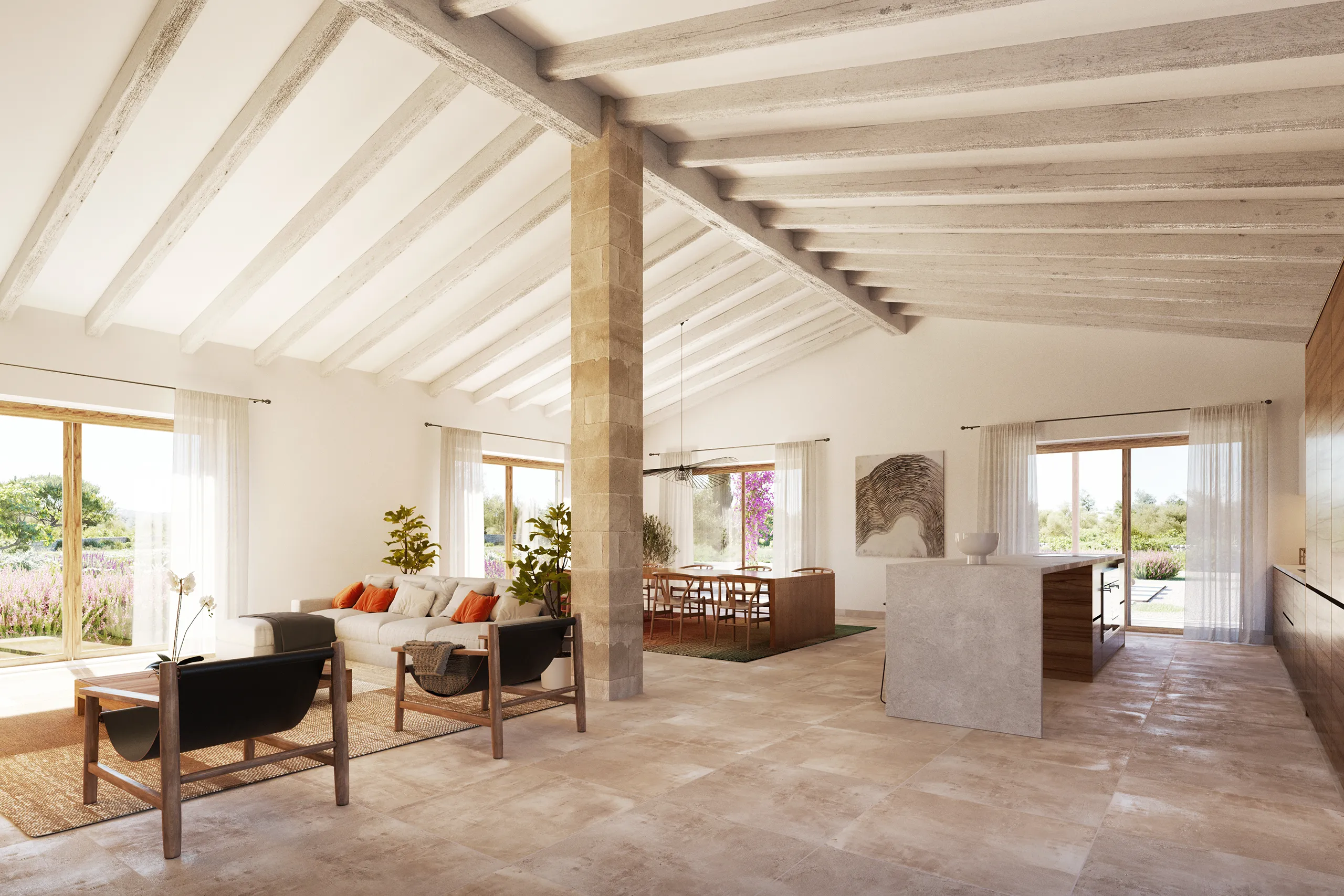 House Campo Santanyi Mallorca Living Photorealistic Cgi