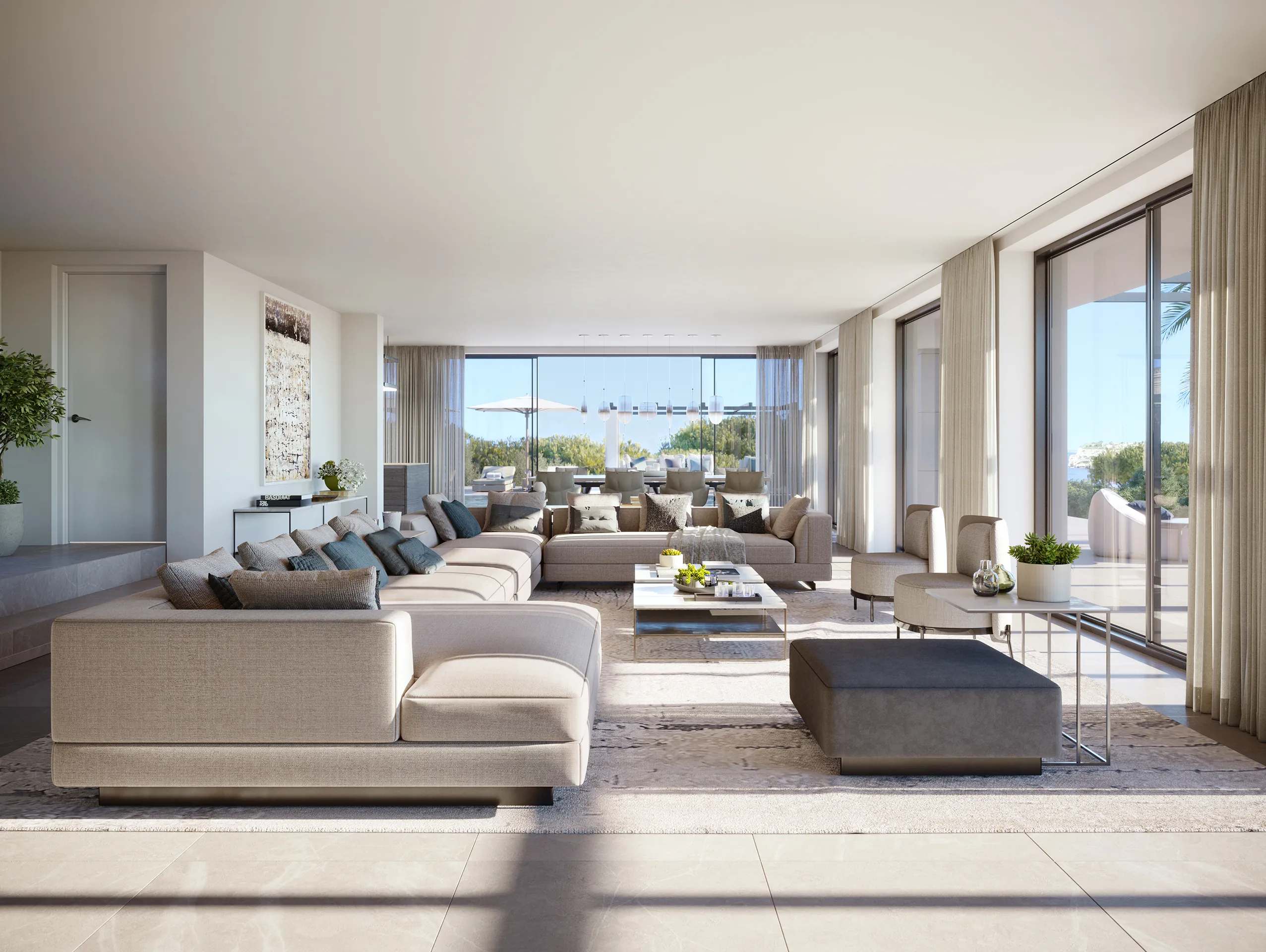 Villa Santa Ponsa Mallorca sala estar Render arquitectura