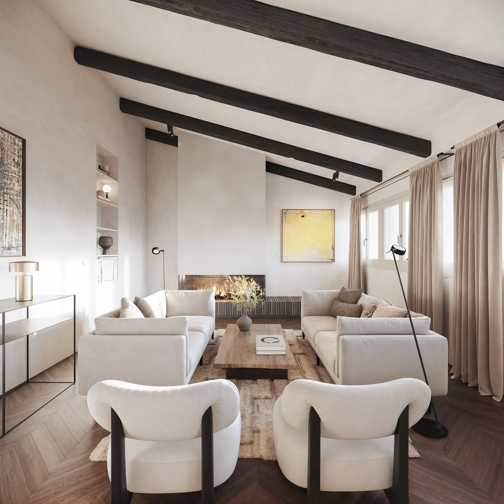 Can Granada apartamentos Palma Mallorca sala estar Renders arquitectura