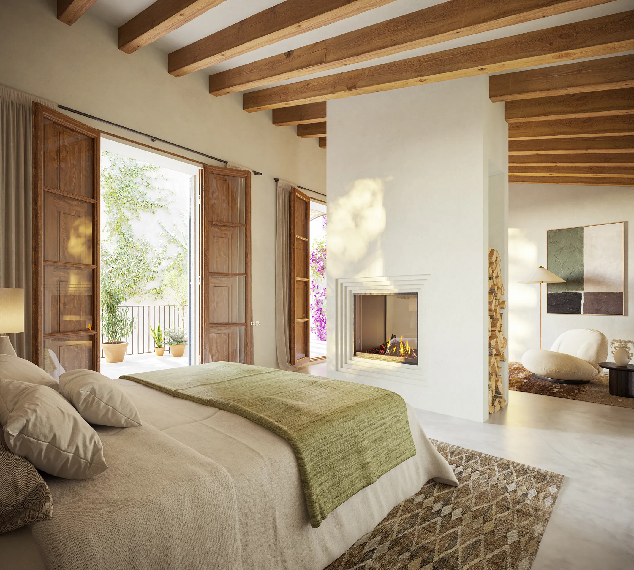 Cas Traginers Apartments Soller Mallorca Bedroom Architectural Visualization