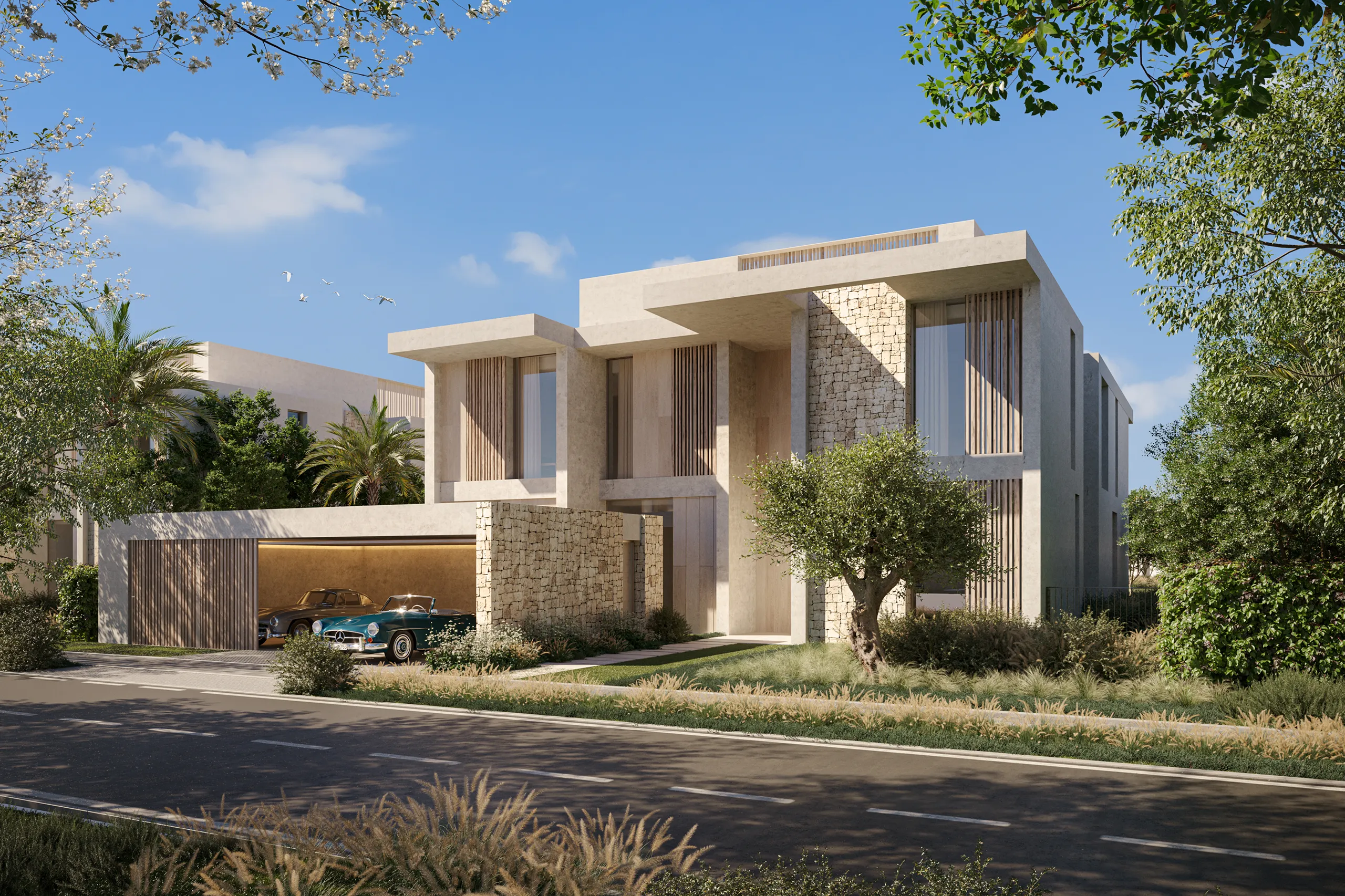 Villa in Dubai Fassade eye level Hyperrealistic Cgi