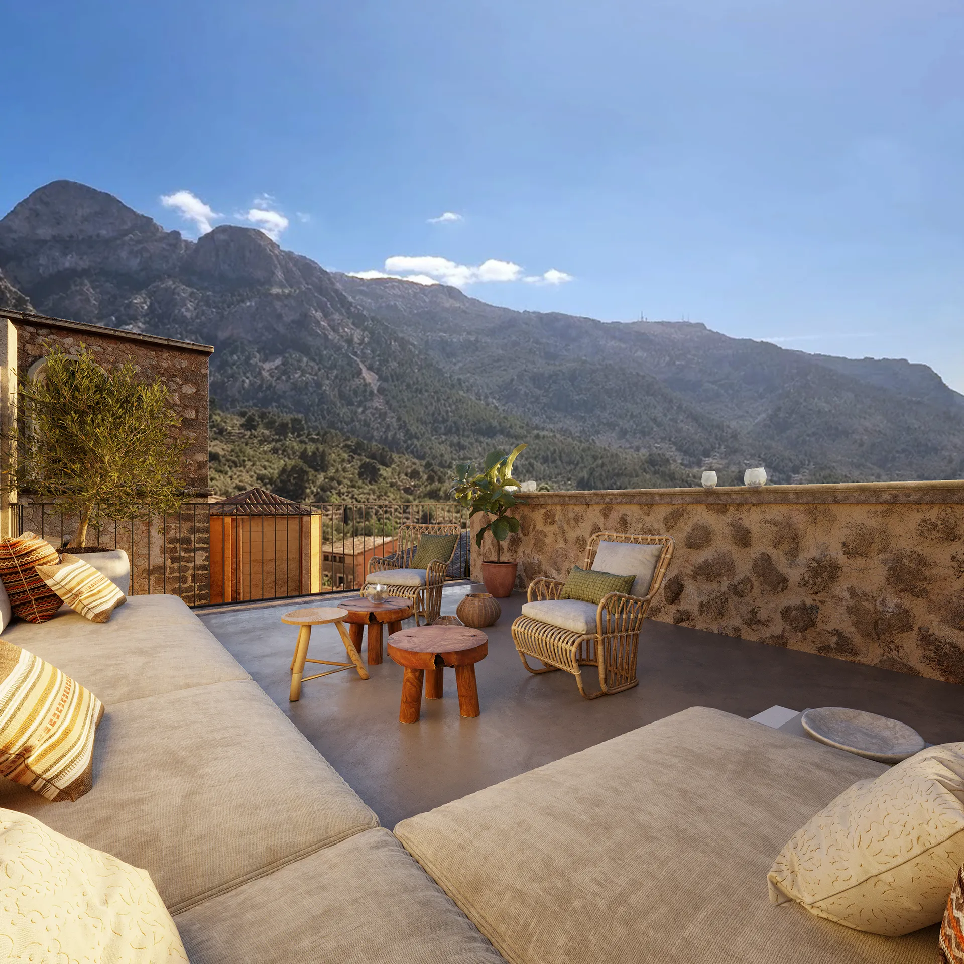 House Fornalutx Mallorca terrace Property Branding Visualisation