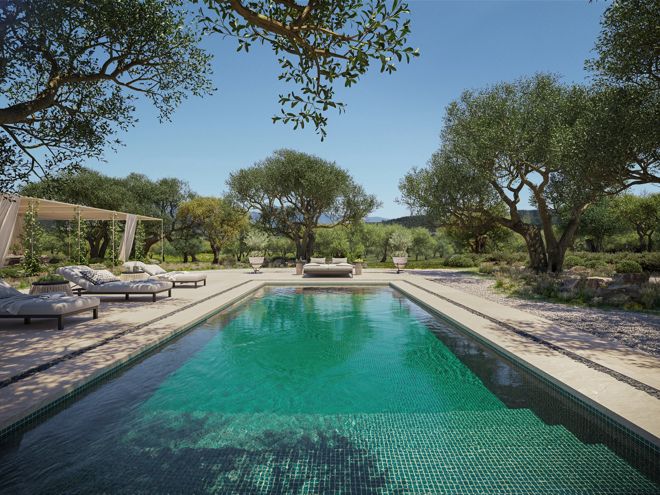 Finca Montuiri Mallorca Pool Hyperrealistic Visualization