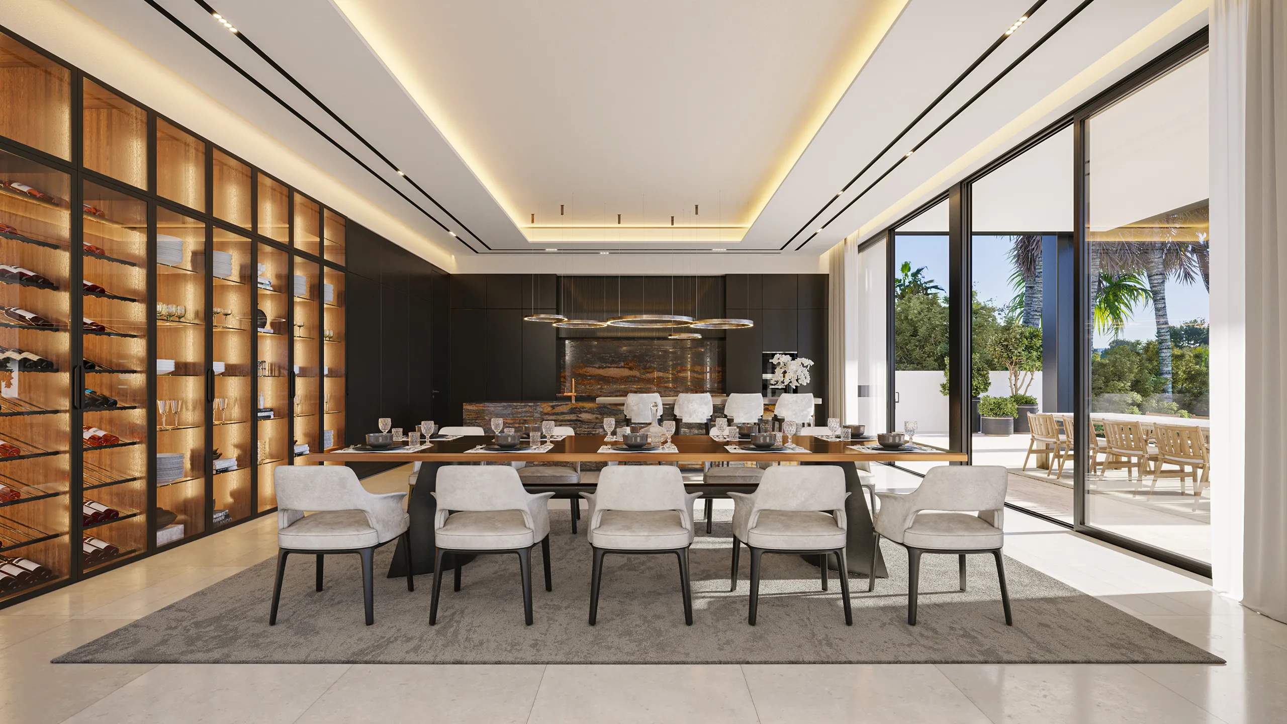 Villa lujo Marbella cocina Renders arquitectura