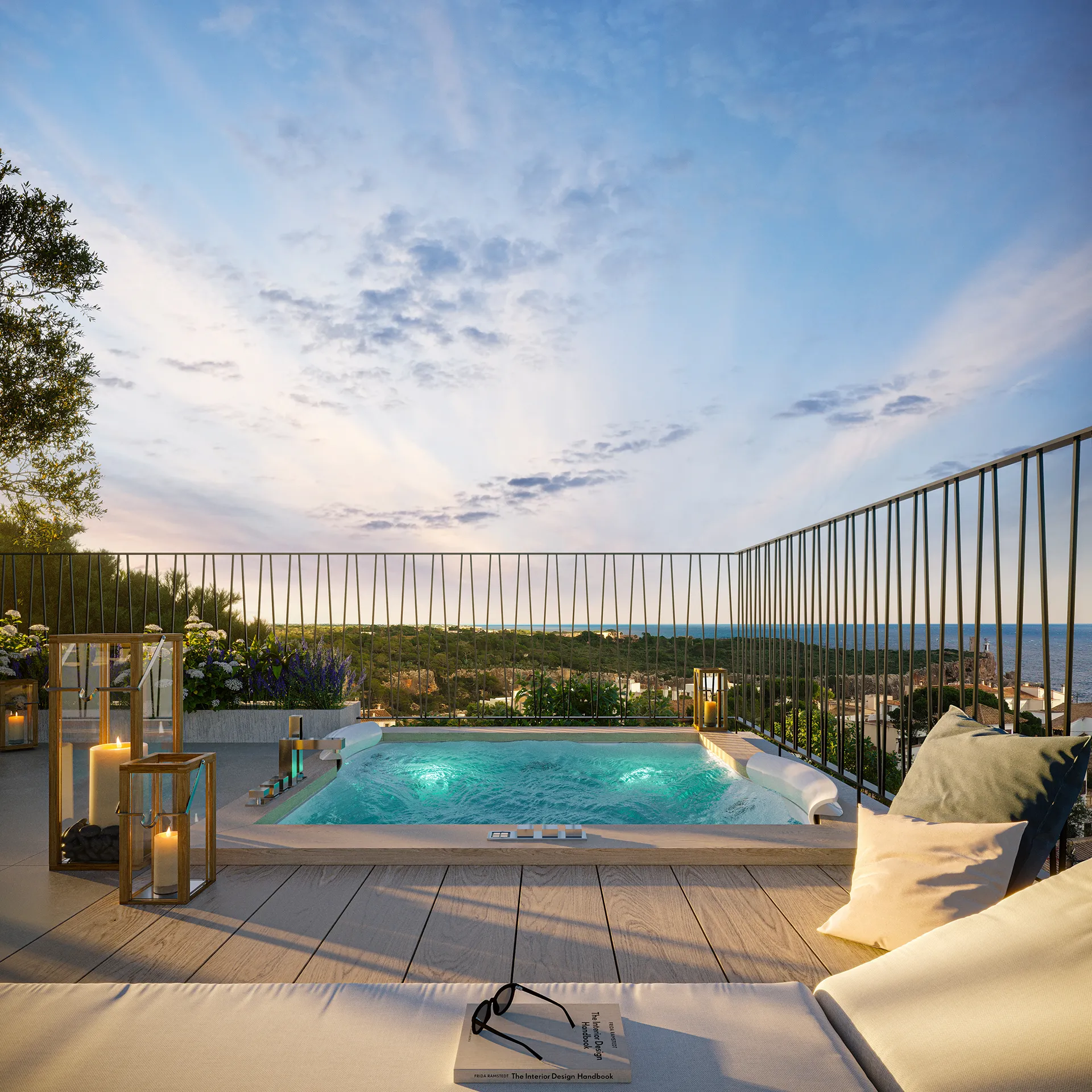 Villa Santanyi Mallorca terraza Visualizacion arquitectonica