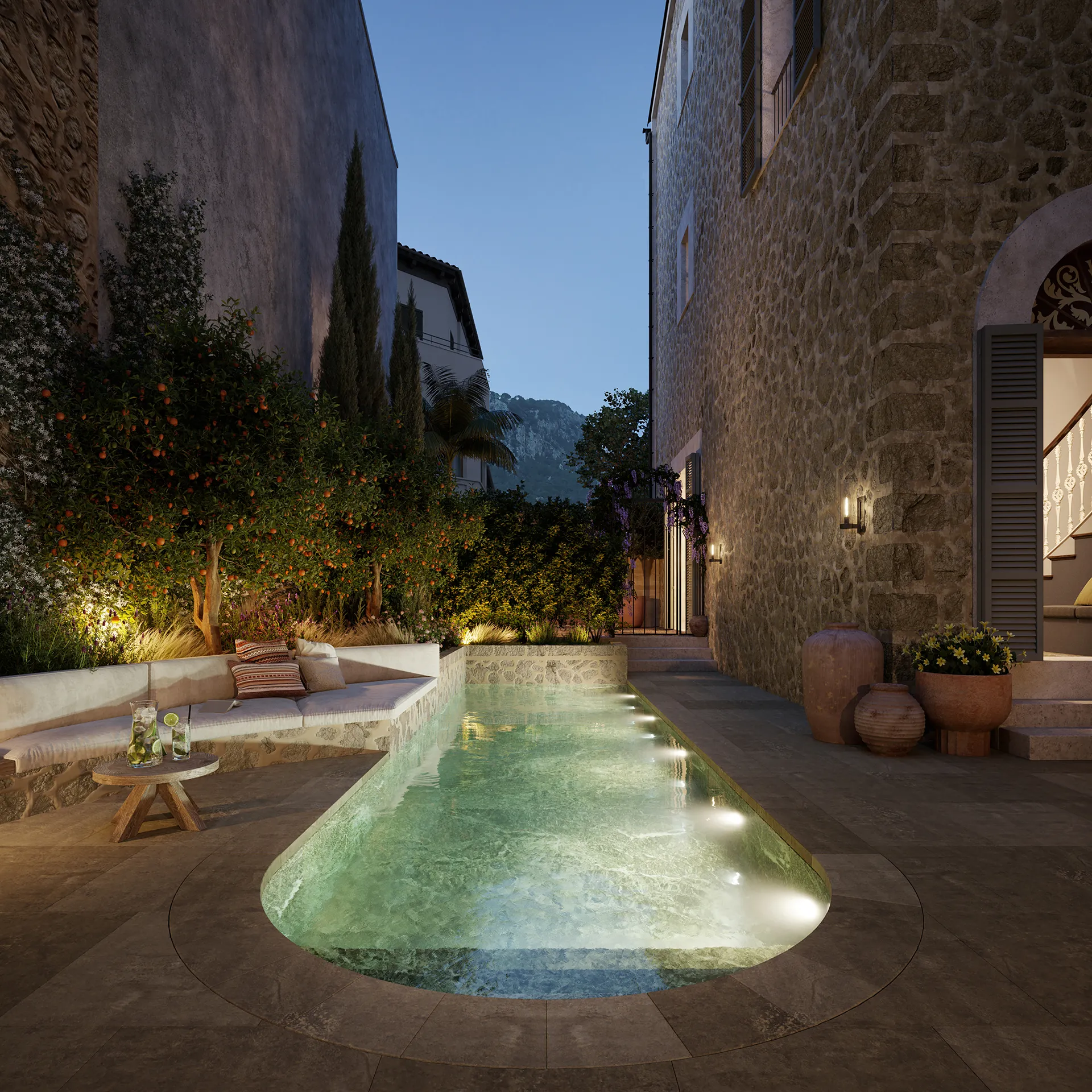 Townhouse Luxury Soller Mallorca Pool Architectural 3D