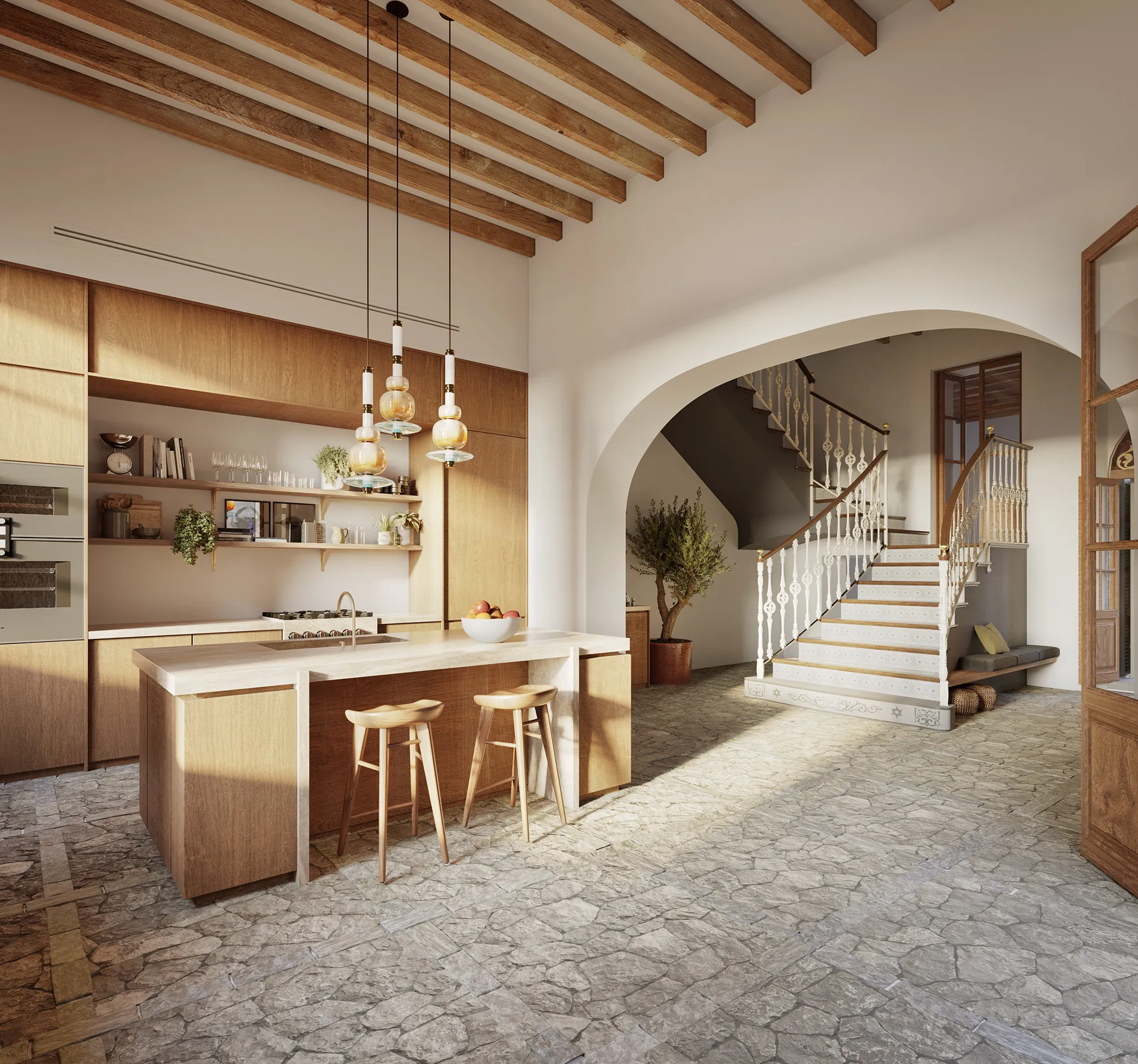 Townhouse Luxury Soller Mallorca Kitchen Photorealistic Visualization