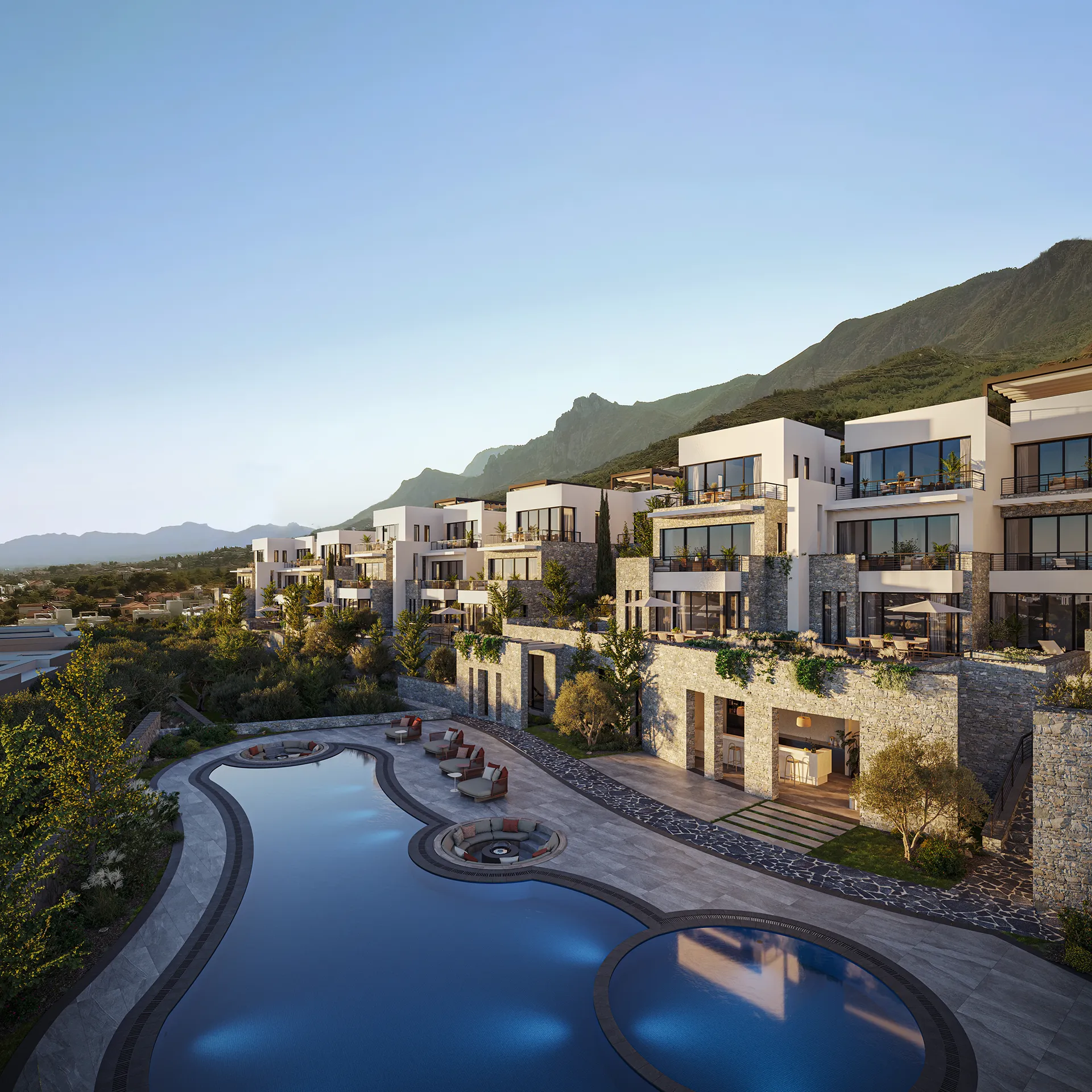 Terra Hill Alsancak Cyprus piscina visualizacion arquitectonica