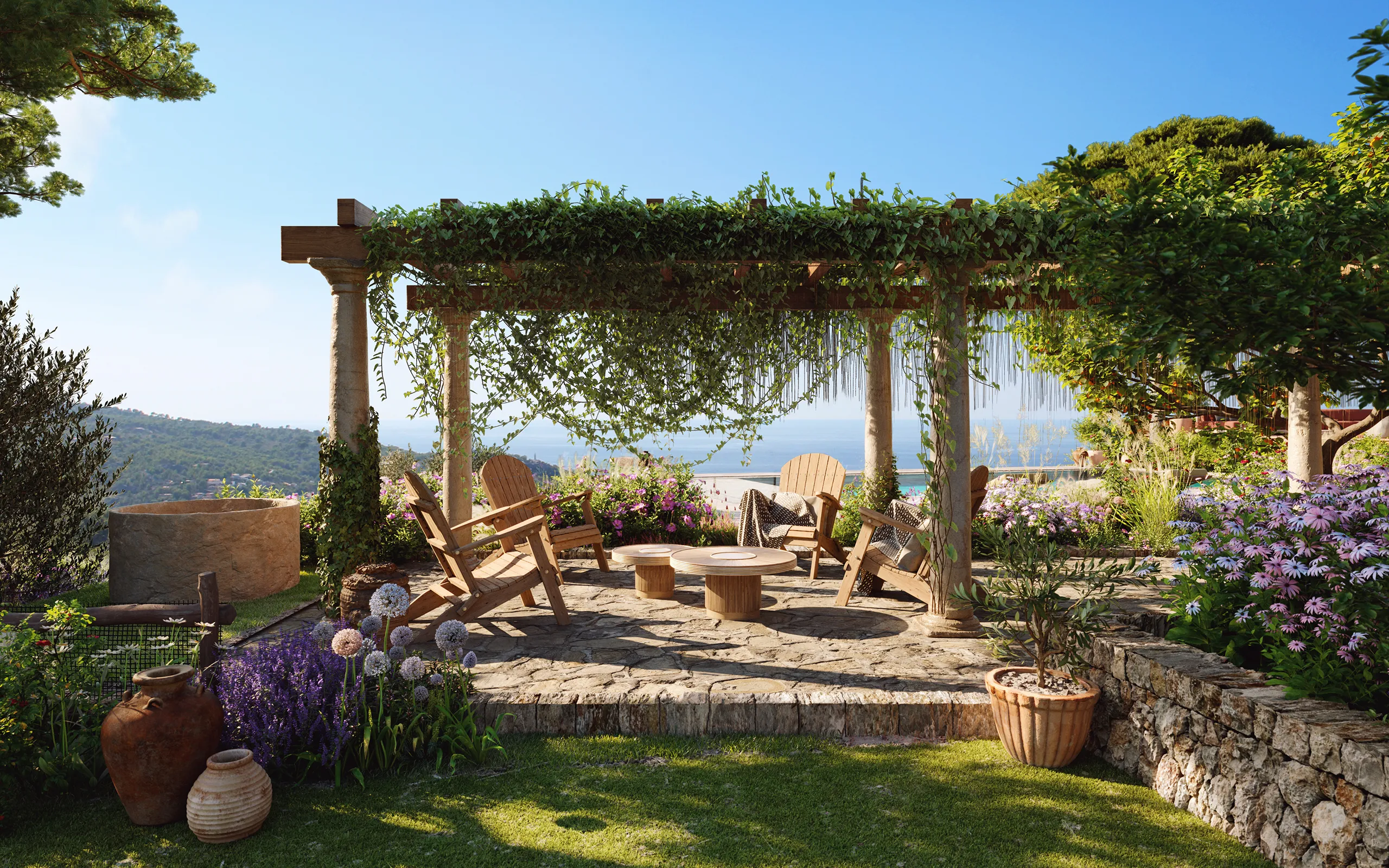 Villa Soller Mallorca Pergola Property Branding Rendering