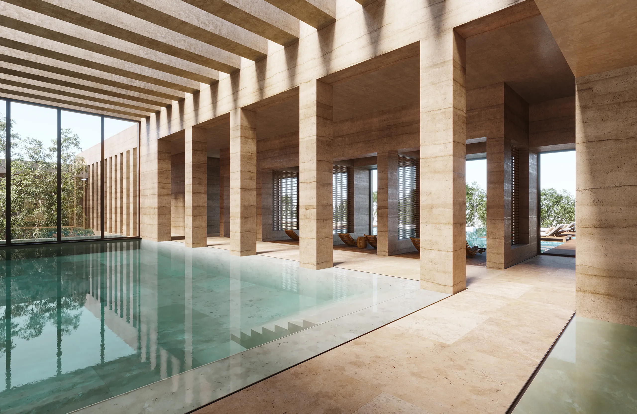 Hotel Couvent Mane Francia piscina interior 3D Fotorrealismo