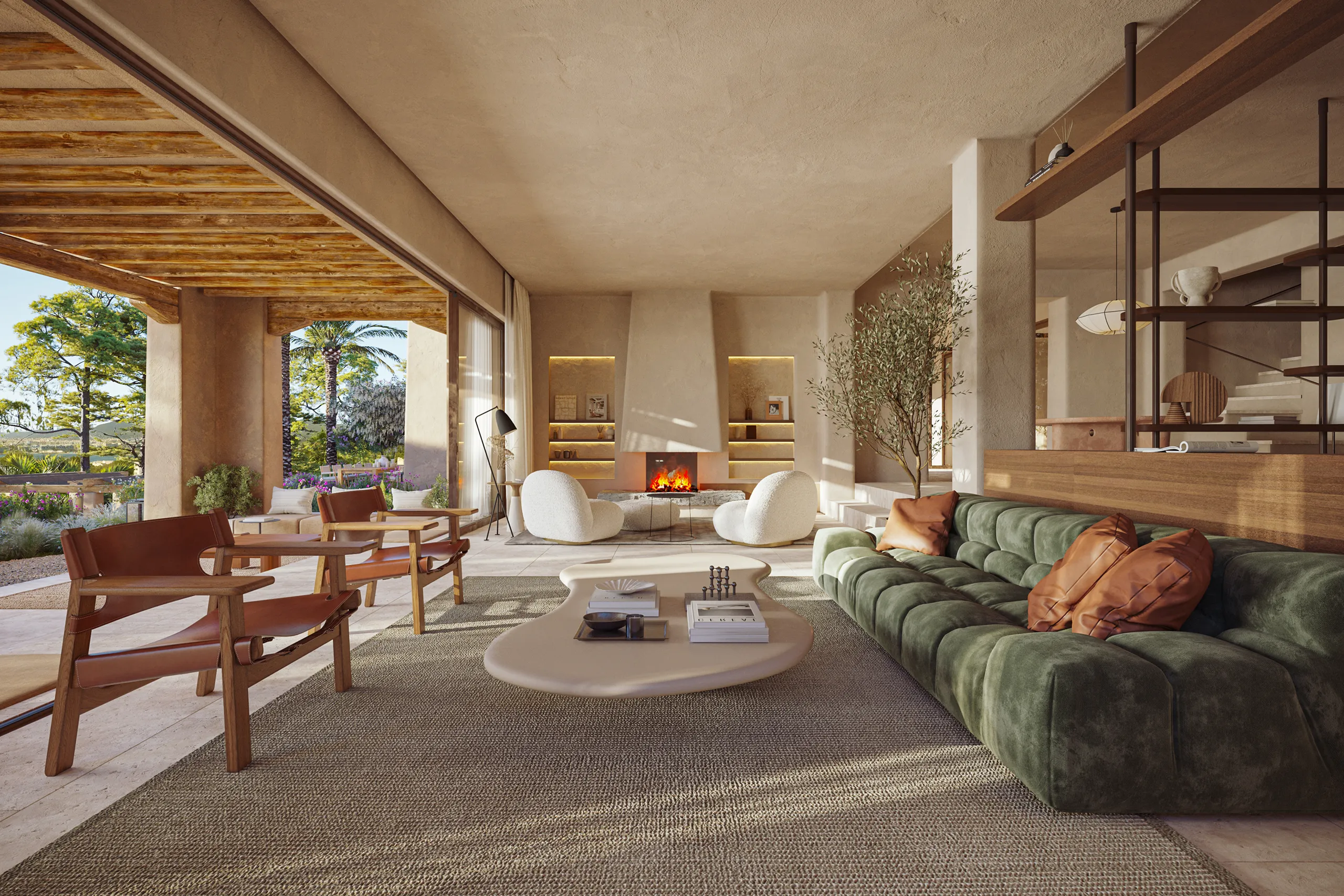 Casa Cap Martinet Ibiza sala estar 3d fotorrealista