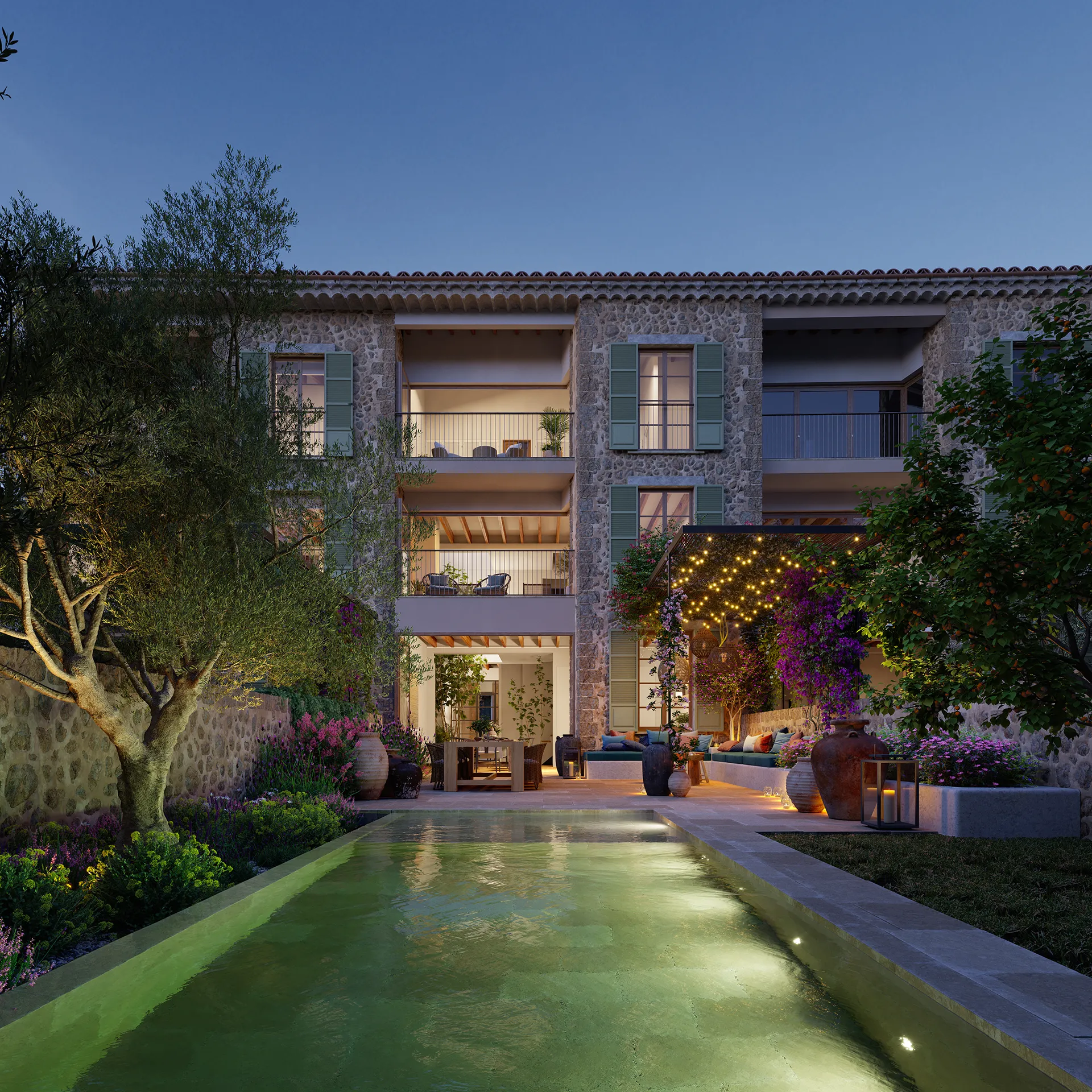 House Soller Mallorca Fassade eye level hyperrealistic renders