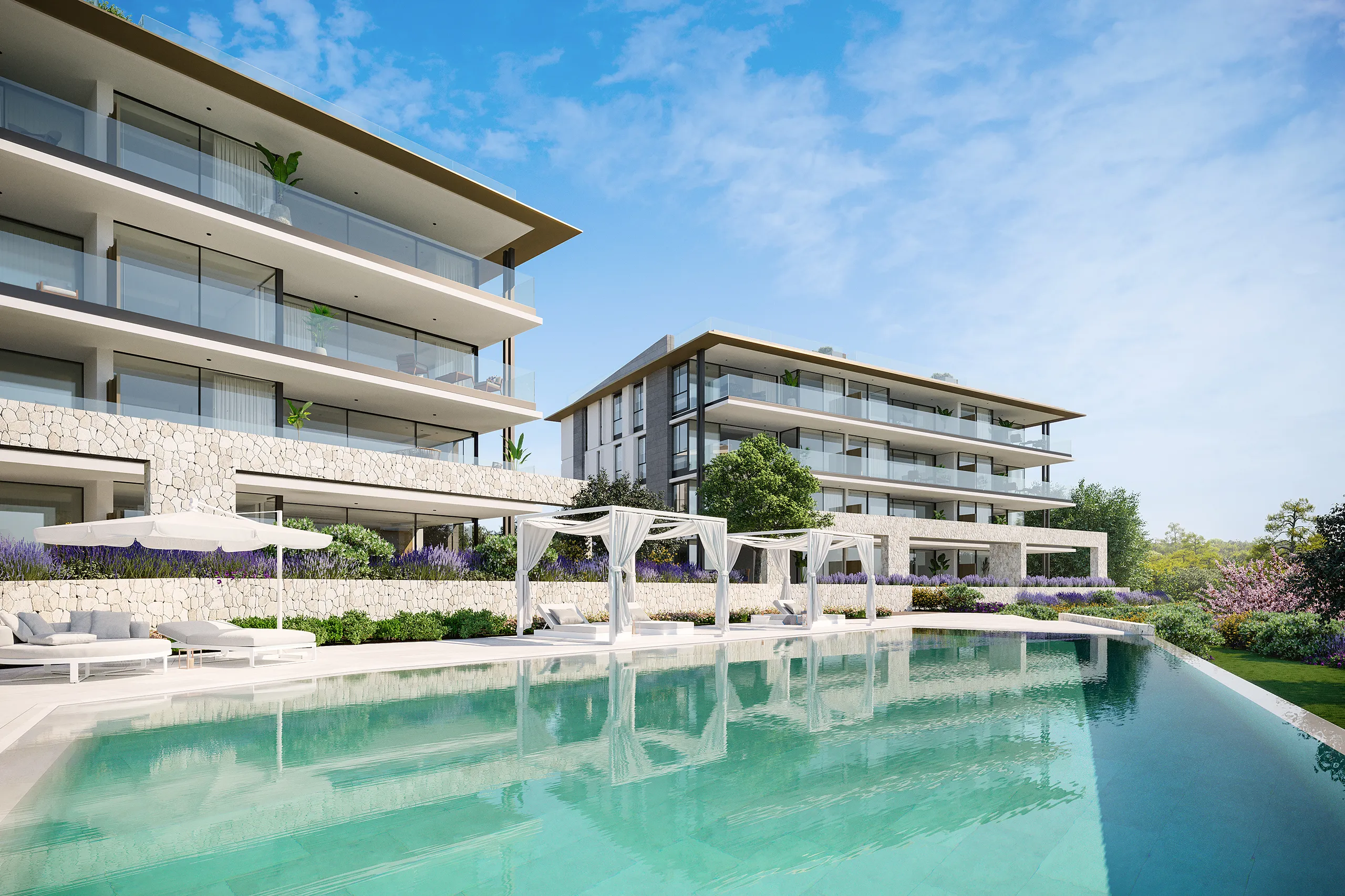 apartamento Costa Den Blanes Mallorca piscina renders fotorrealista