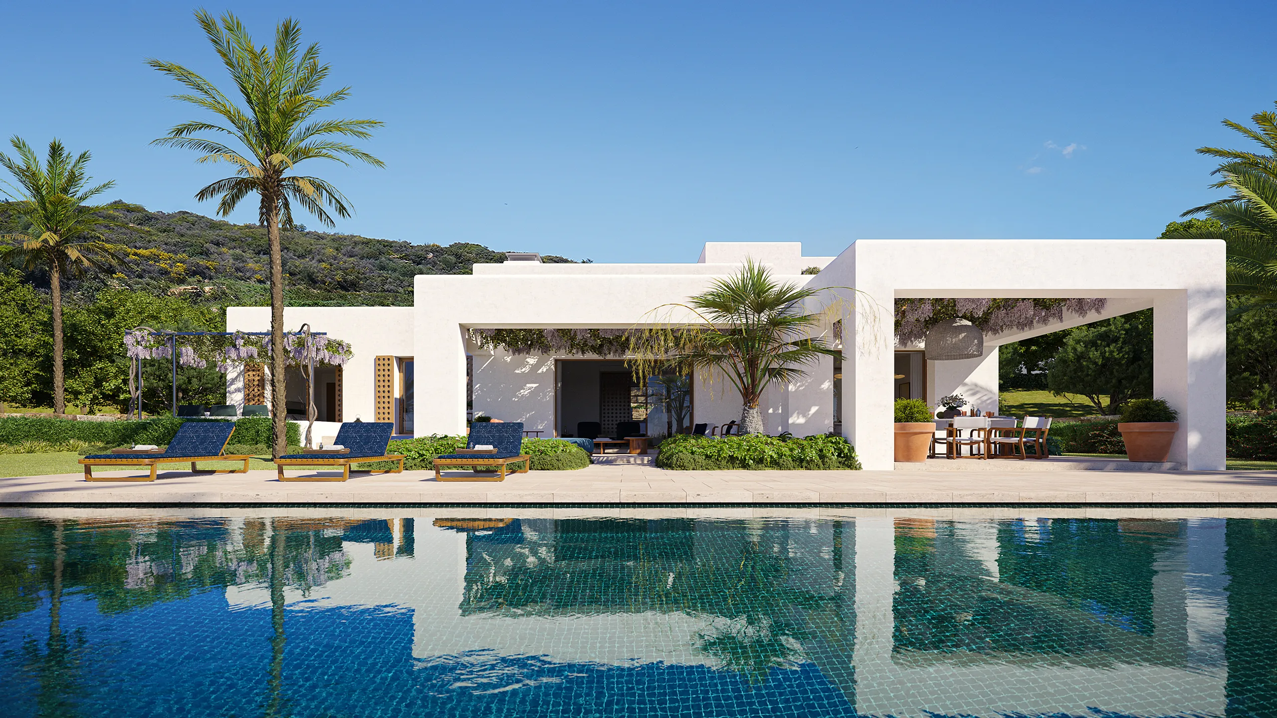 Villa Golf Finca Cortesin Marbella piscina 3d arquitectura