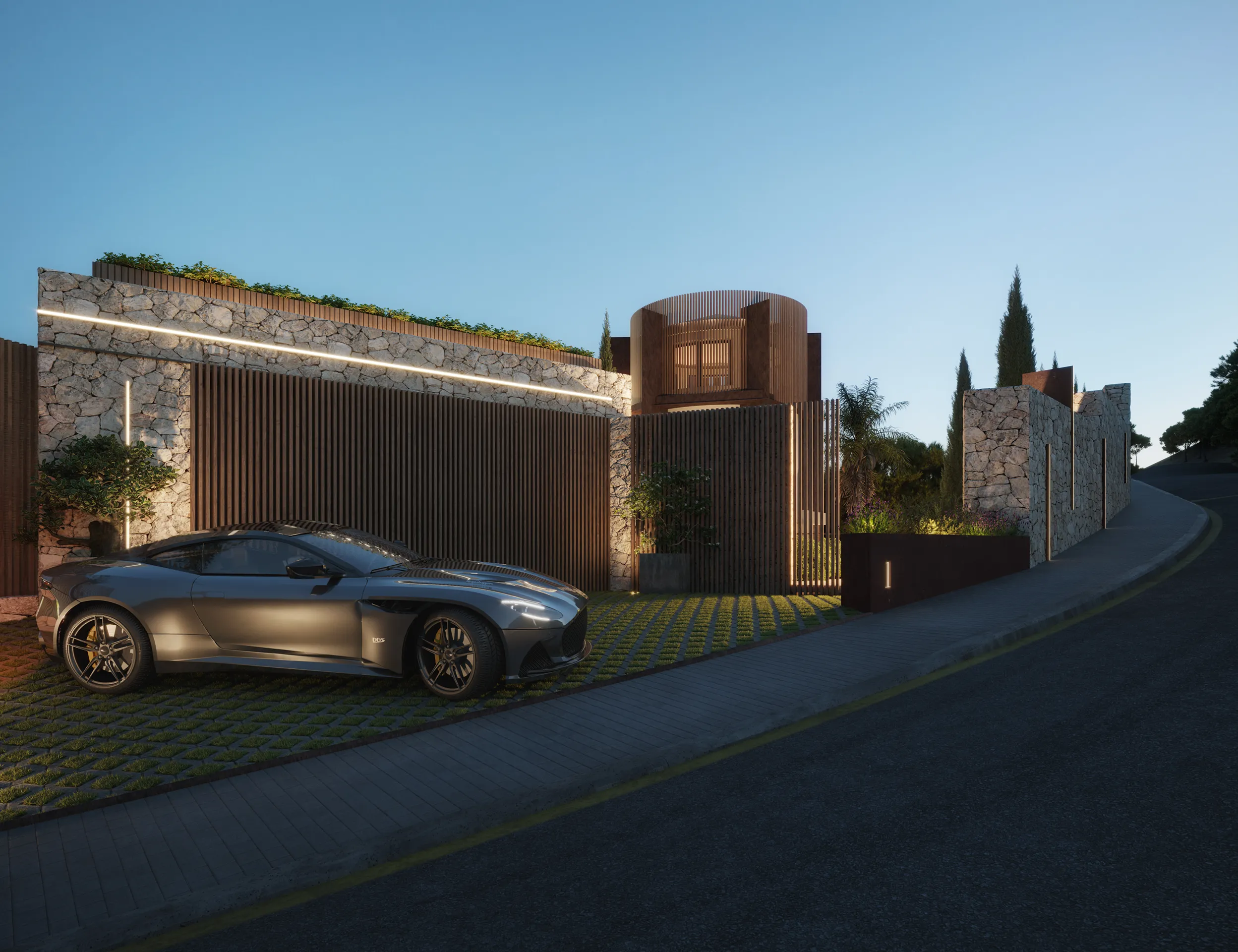 Villa Boat Inlet Andratx Mallorca garaje visualizacion arquitectonica