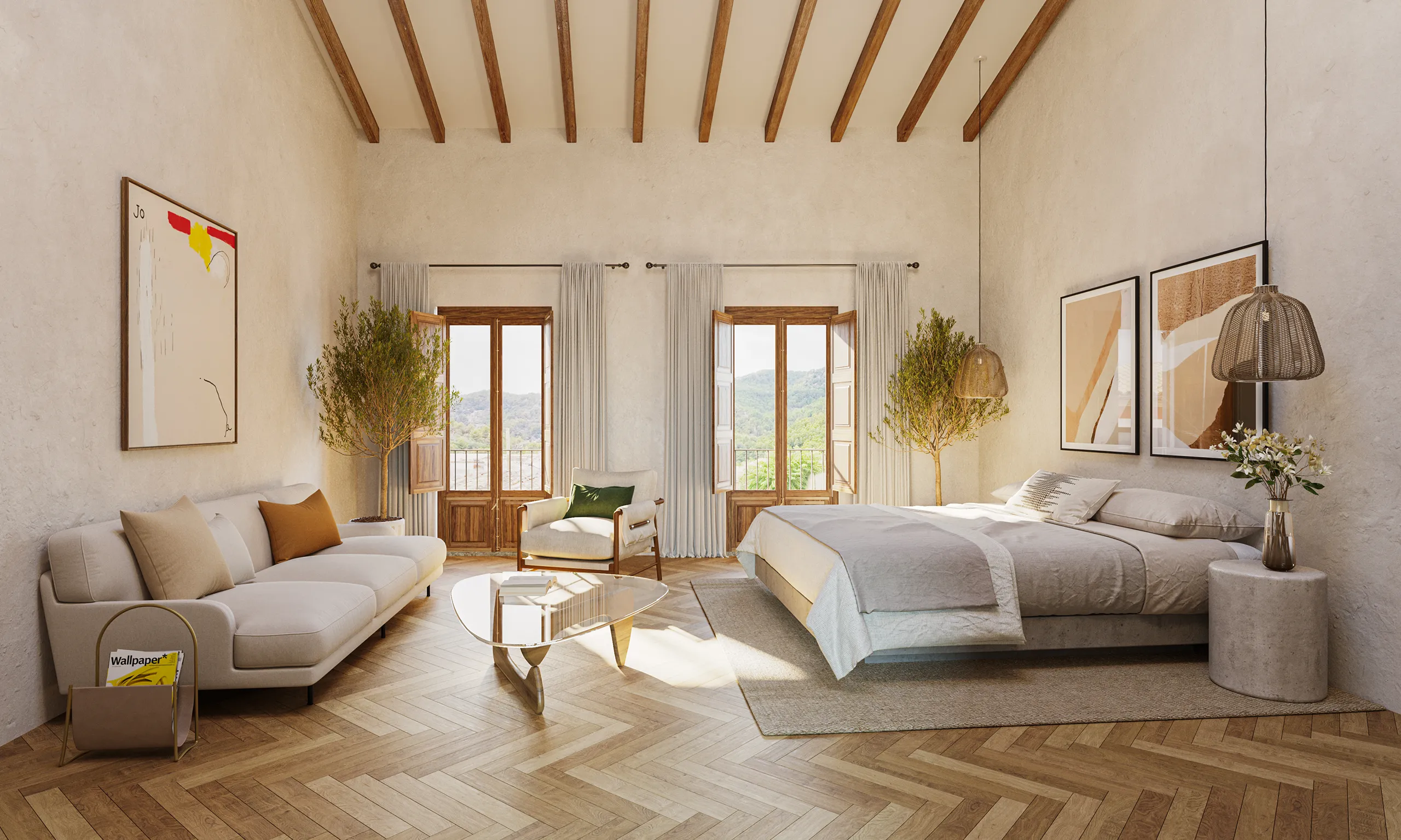 Casa Alaro Mallorca Dormitorio Arquitectura 3d
