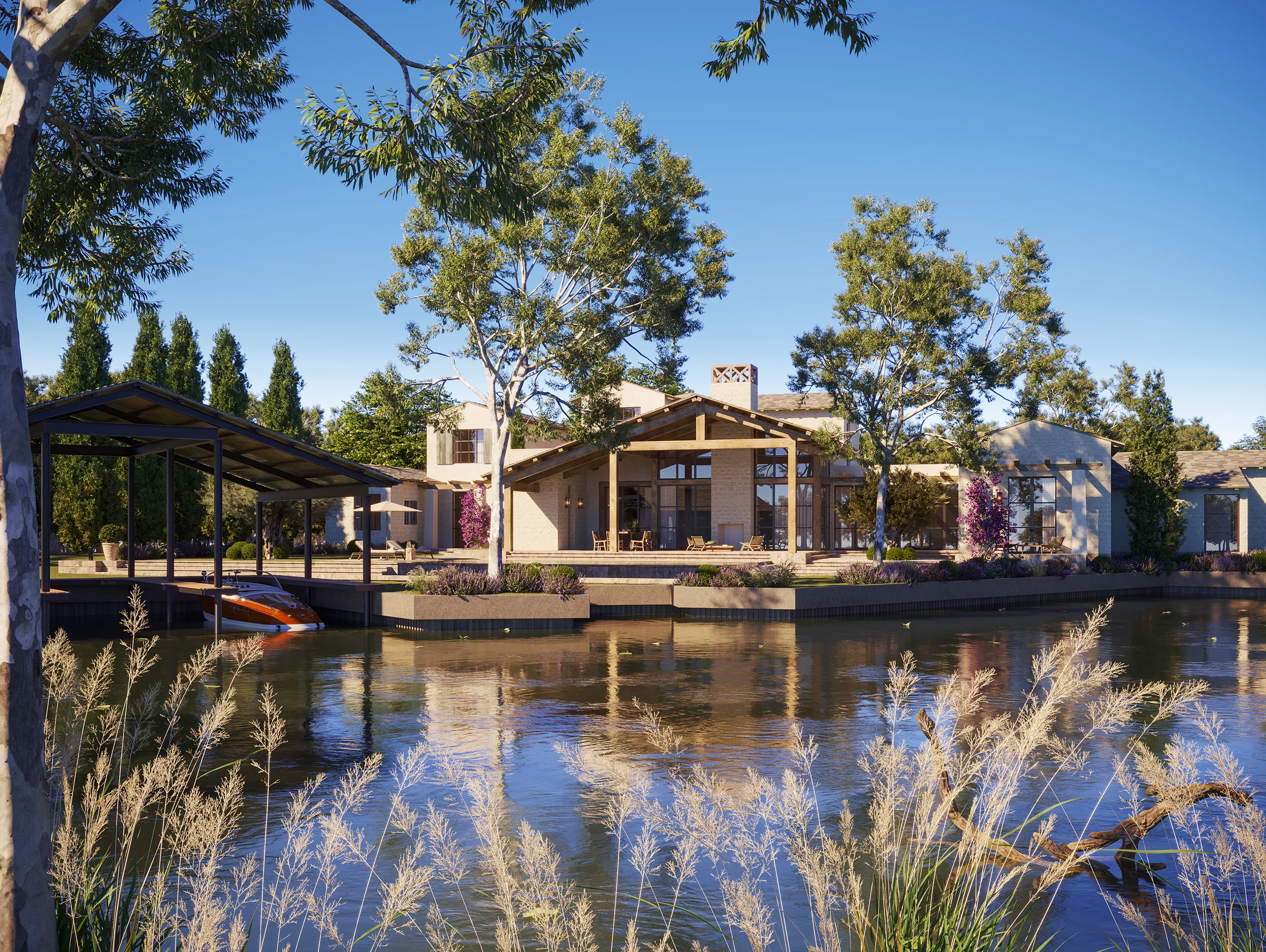 Villa Usa Fassade eye level photorealistic visualization