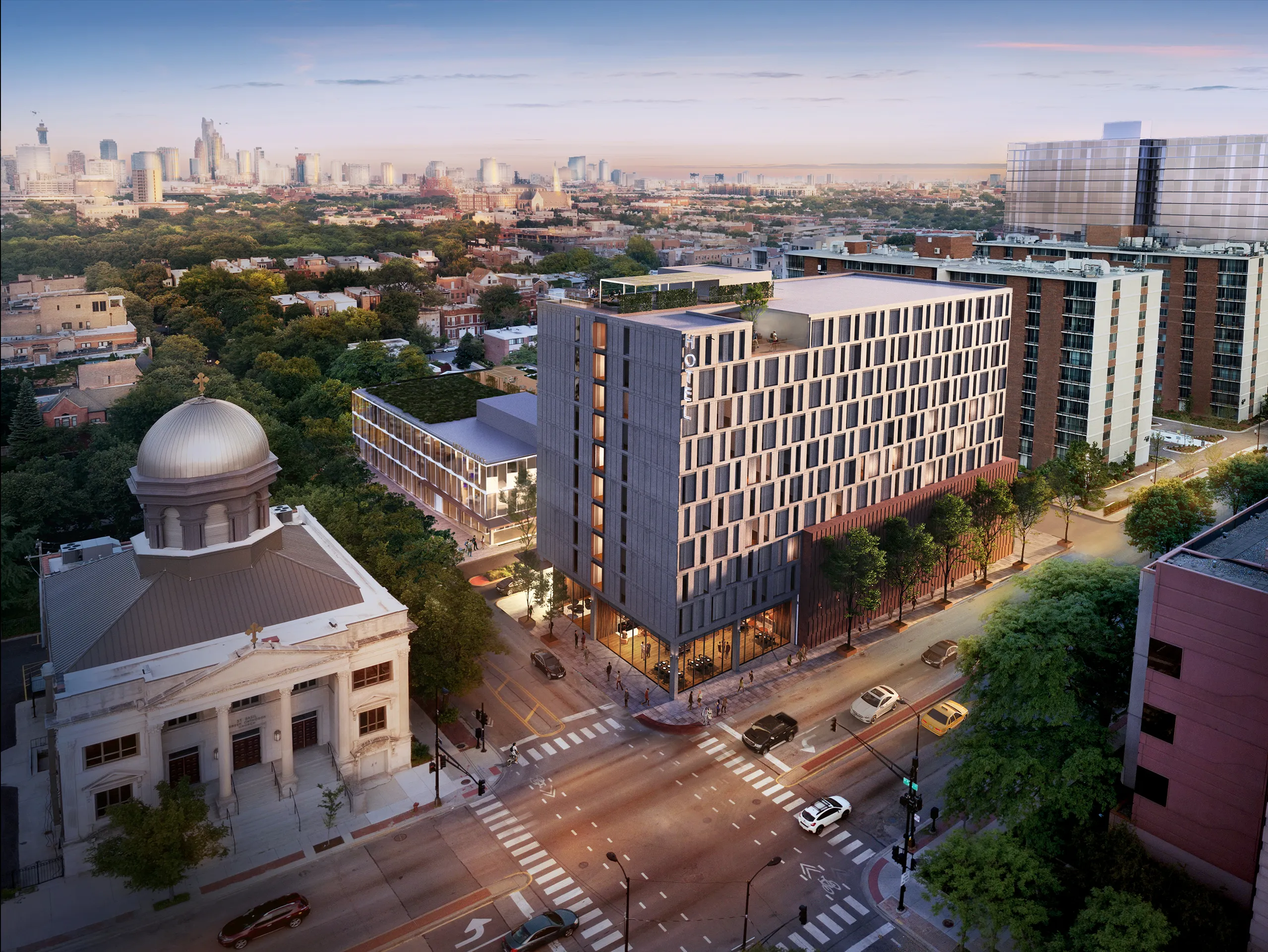 Ashland Offices Chicago Usa Aerial view Architecture Renders