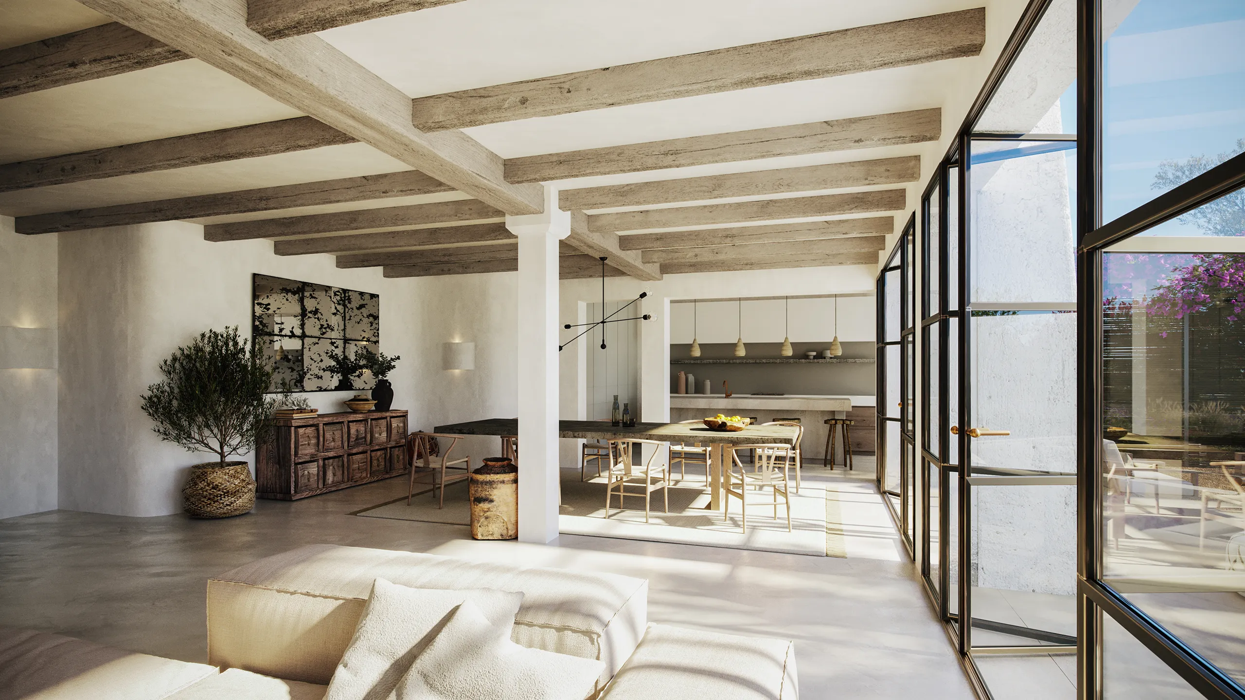 Villa Ibiza sala estar Renders de arquitectura