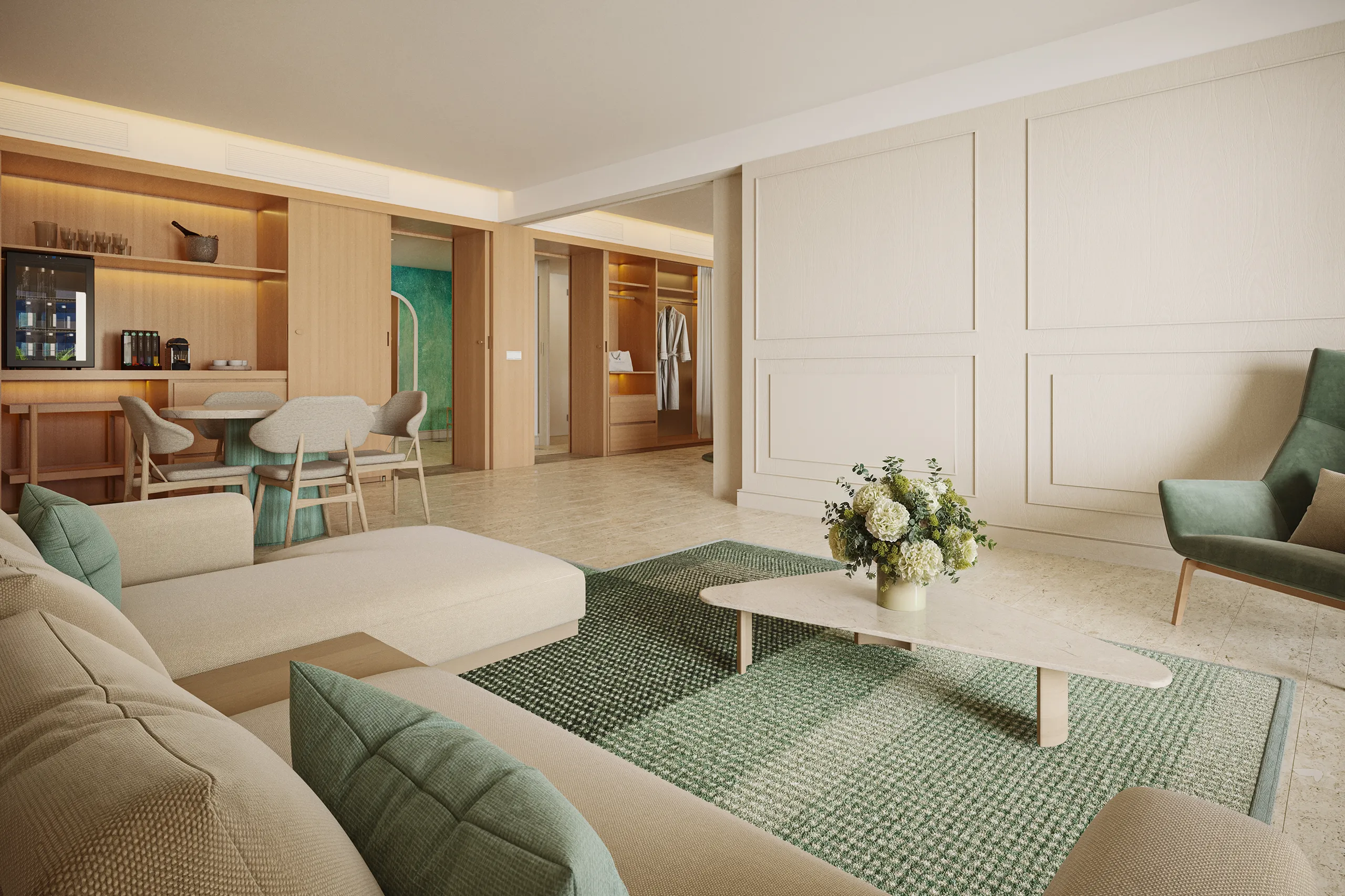 Hotel Joia Eagle Beach Aruba Dormitorio Visualizacion fotorrealista