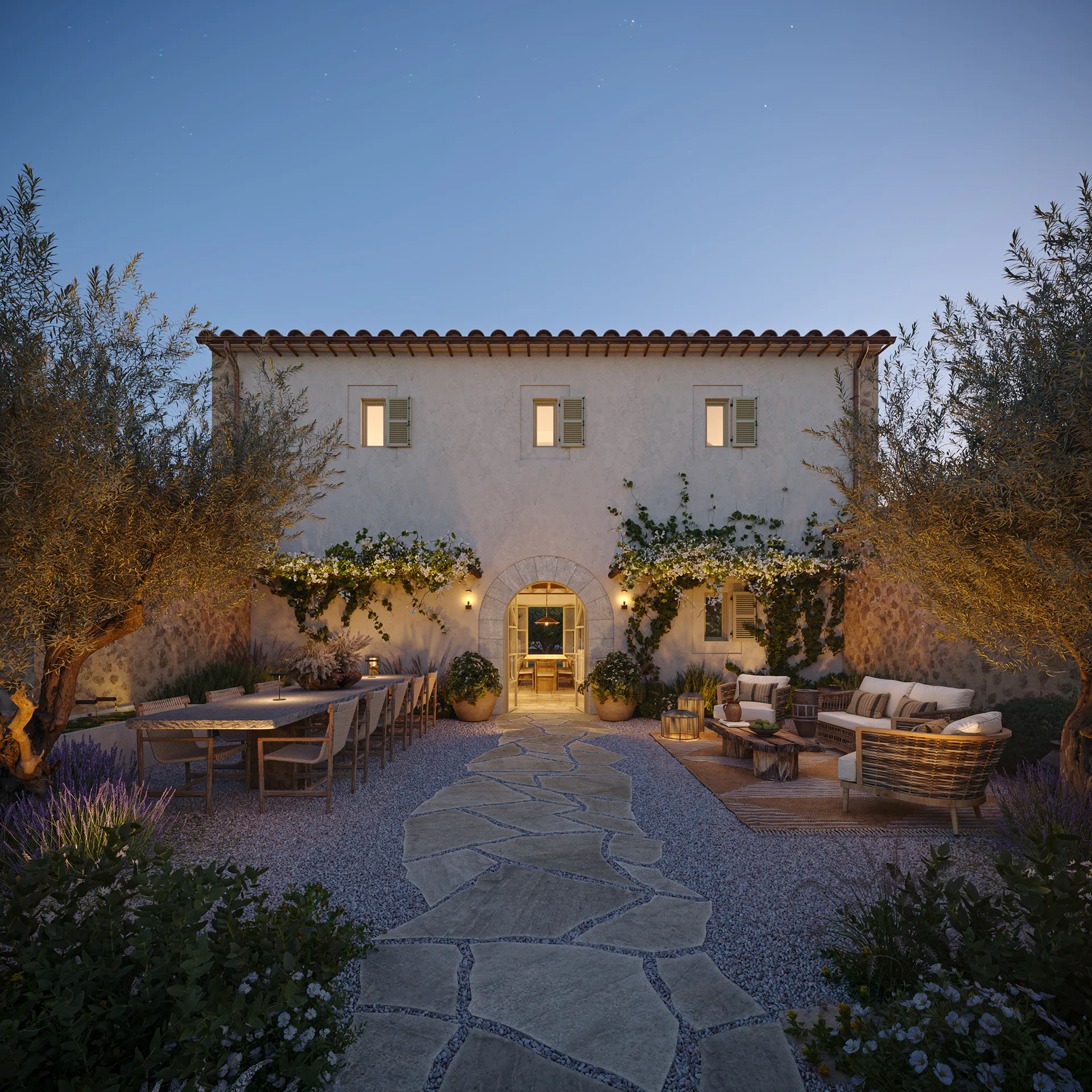 Villa Sta Maria Mallorca porche Renders fotorrealista