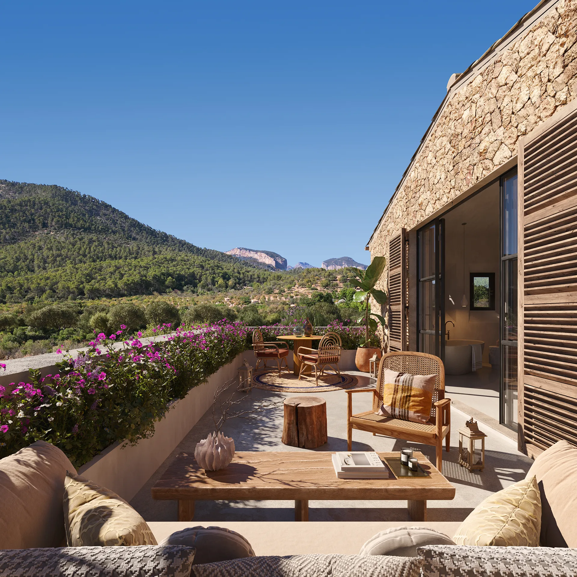 Finca Sta Maria Mallorca Balcon render fotorrealista