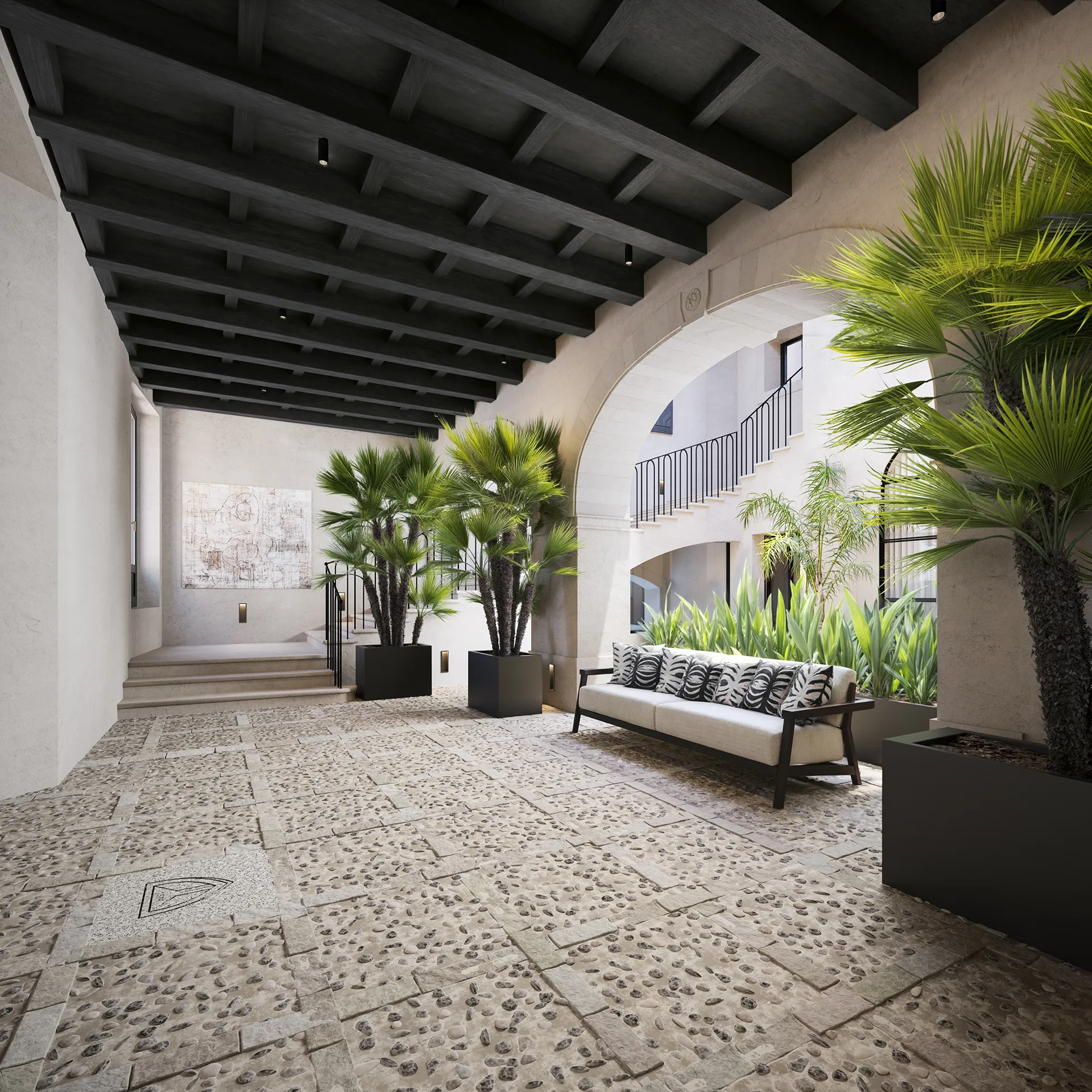 Can Granada apartamentos Palma Mallorca pasillo Inmobiliario virtual tour